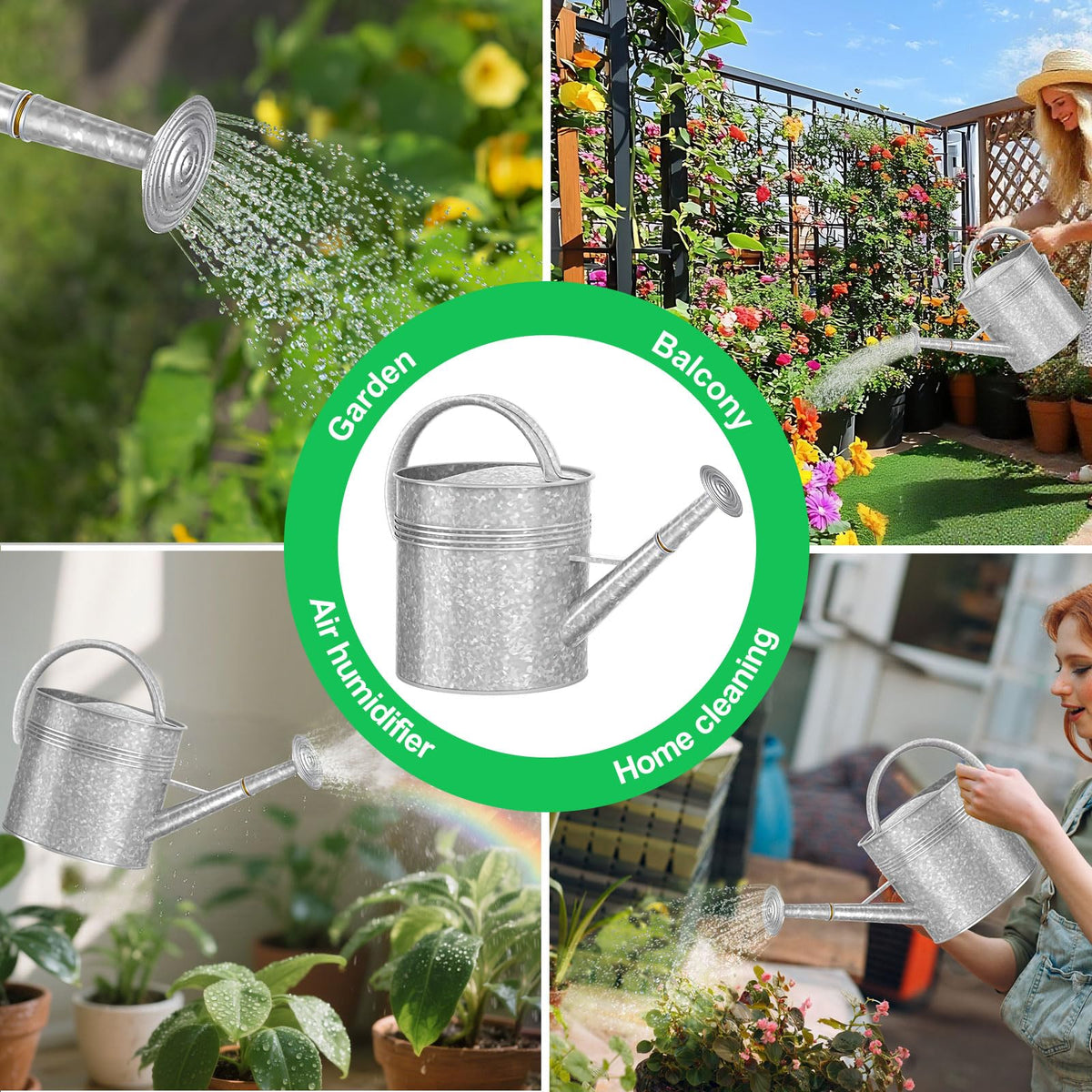 Galvanized Iron Watering Can for Indoor Plants, Oval Watering Cans for House Plant Garden Flower, Long Spout Water Can for Outdoor Watering Plants 9.46L 2.5 Gallon