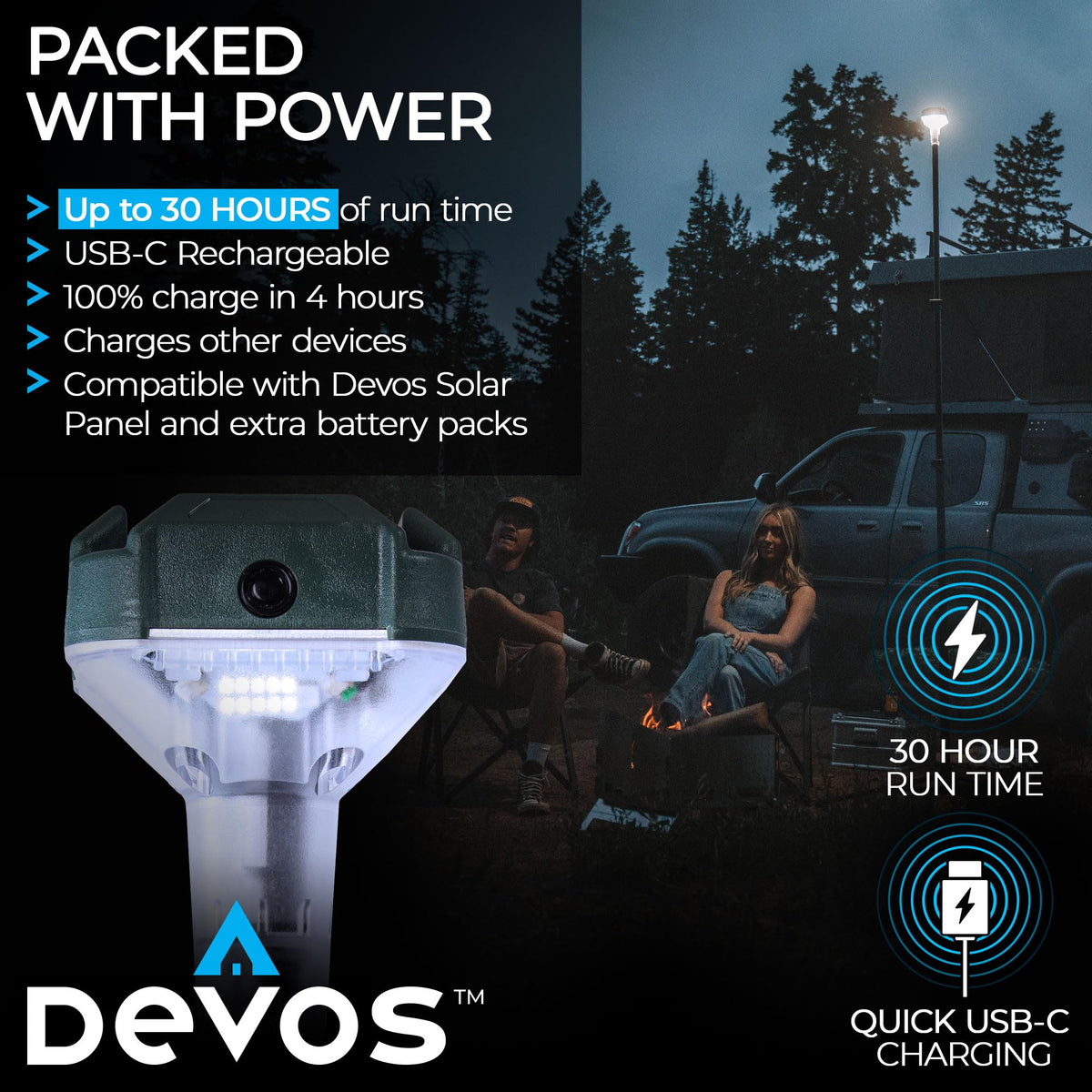 Devos Outdoor LightRanger 800 Lumen Lantern - Rechargeable Telescoping LED Lantern, 8 Feet Tall, 30-Hour Runtime, Illuminates 40-Foot Area, Adjustable Height