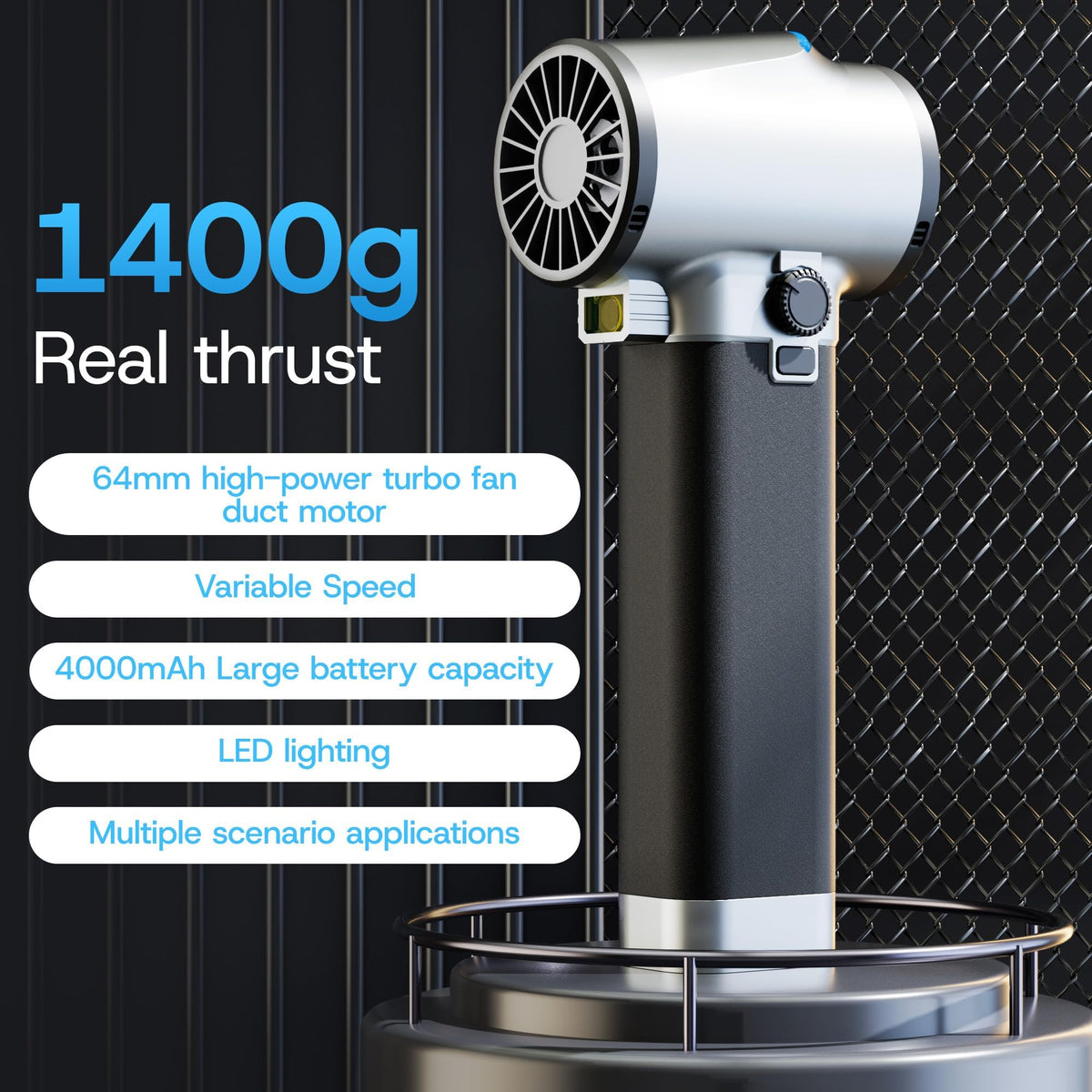 Thrustmax Turbo Dryer Blower for Car, Max 220MPH & 3.1LB Thrust, with Silicone Grip and COB Lights, 64MM & 750W Brushless Motor Car Blower, Portable Leaf Blower for Patio, Lawn and Car Cleaning
