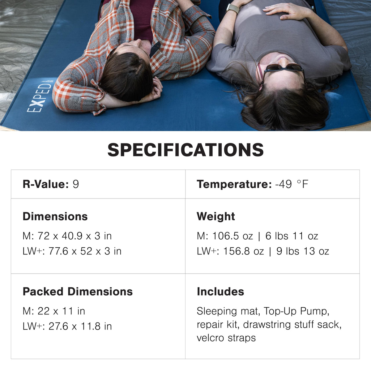 Exped DeepSleep Mat Duo Medium - Self Inflating Firm Car Sleeping Mat, 3” Foam Pad, Pump Included