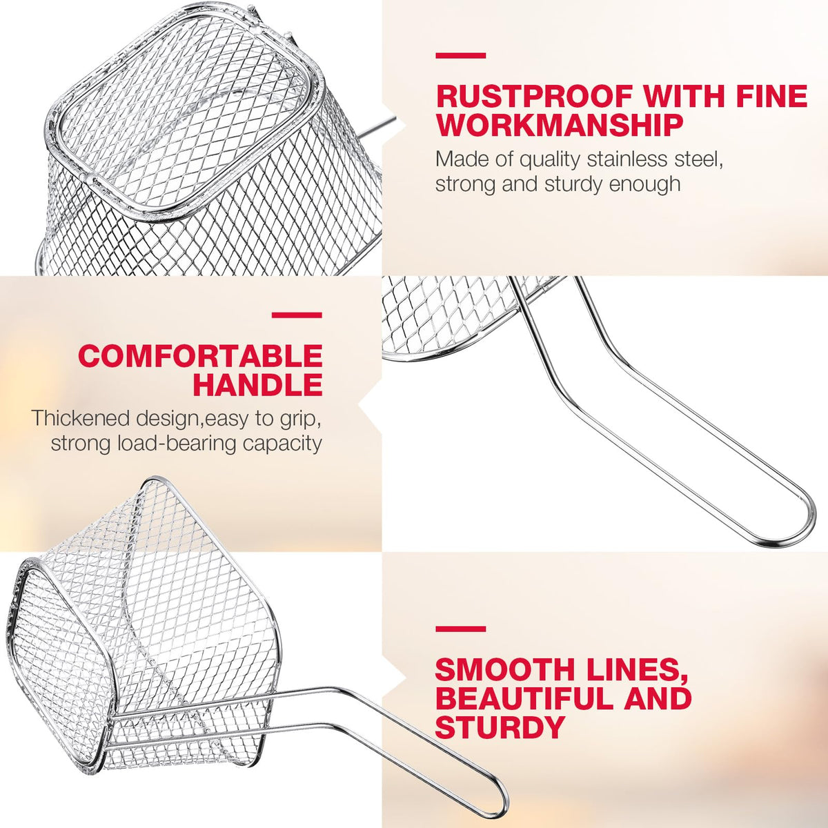 Potchen 96 Pcs Mini Square Fry Basket Stainless Steel French Fries Holder Deep Fryer Baskets Square Mesh Food Holder with Handle Table Serving Chips Baskets for Kitchen Restaurant Barbecue (Sliver)