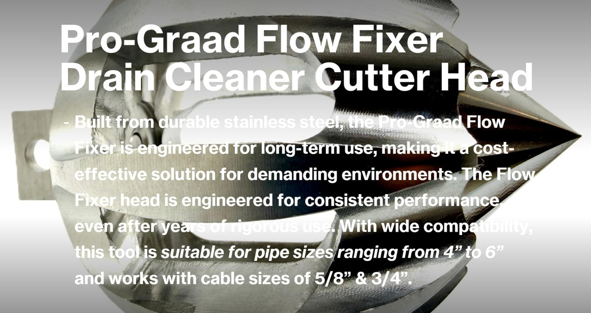 Pro-Graad Flow Fixer 3" Drain Cleaner Plumbing Snake Cutter Head for 4" – 6” Pipes, Clears & Scrapes Pipe Inner Walls, Fits 5/8” & 3/4" Cables, for Commercial & Residential Use
