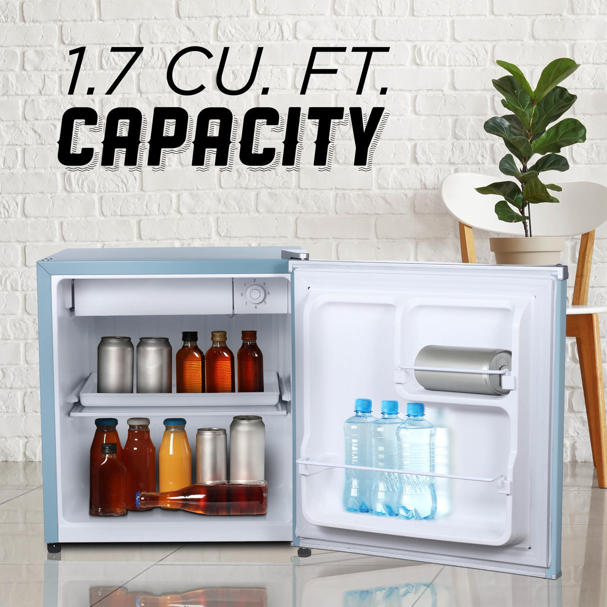 ICEBOX 1.7 Cu. Ft. Compact Refrigerator, ENERGY STAR Certified Small Refrigerator, Single Door Mini Fridge with Chiller Compartment, R600a Refrigerant, IBCR17SLT, Slate Blue