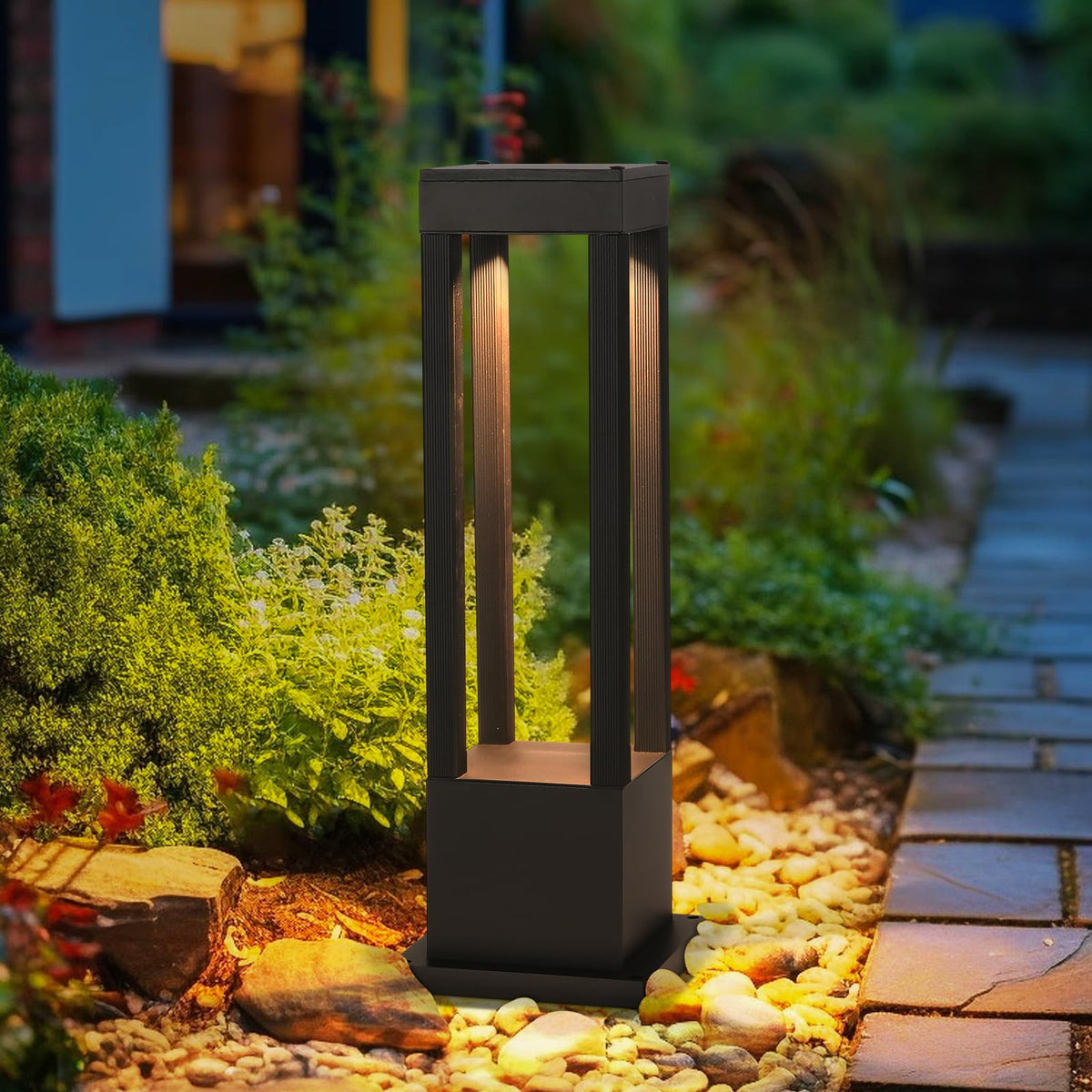 SLAWA Outdoor LED Post Light 23.62" Black Square Exterior Lawn Path Lights with 3000K Warm Light Aluminum Landscape IP65 Waterproof Lantern Column Lamp Patio Courtyard Walkway Garden Bollard Lighting