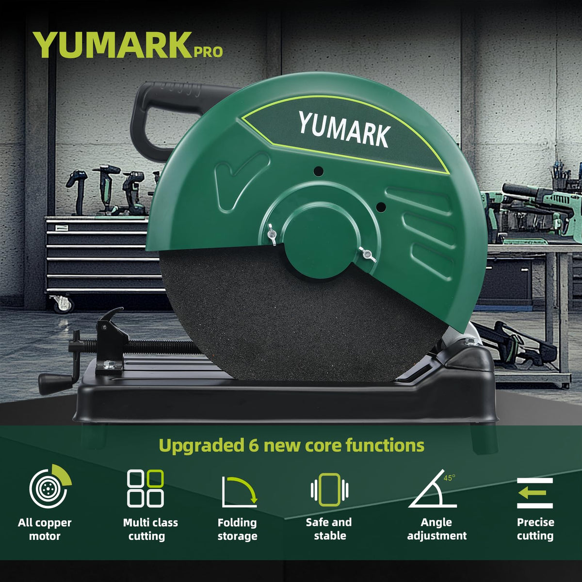 Yumark Abrasive Chop Saw, 2200W 3800RPM Steel Cutting Machine, Metal Cutting Saw with Blade for Rebar, Angle Steel, Hollow Pipe Cutting