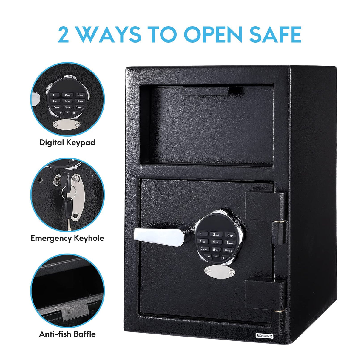 Fireproof Depository Safe with Drop Slot, Electronic Anti-Theft Drop Safe for Business with Programmable Numeric Keypad Lock and Spare Keys, Cash Drop Safe Box for Office Home Retail Store