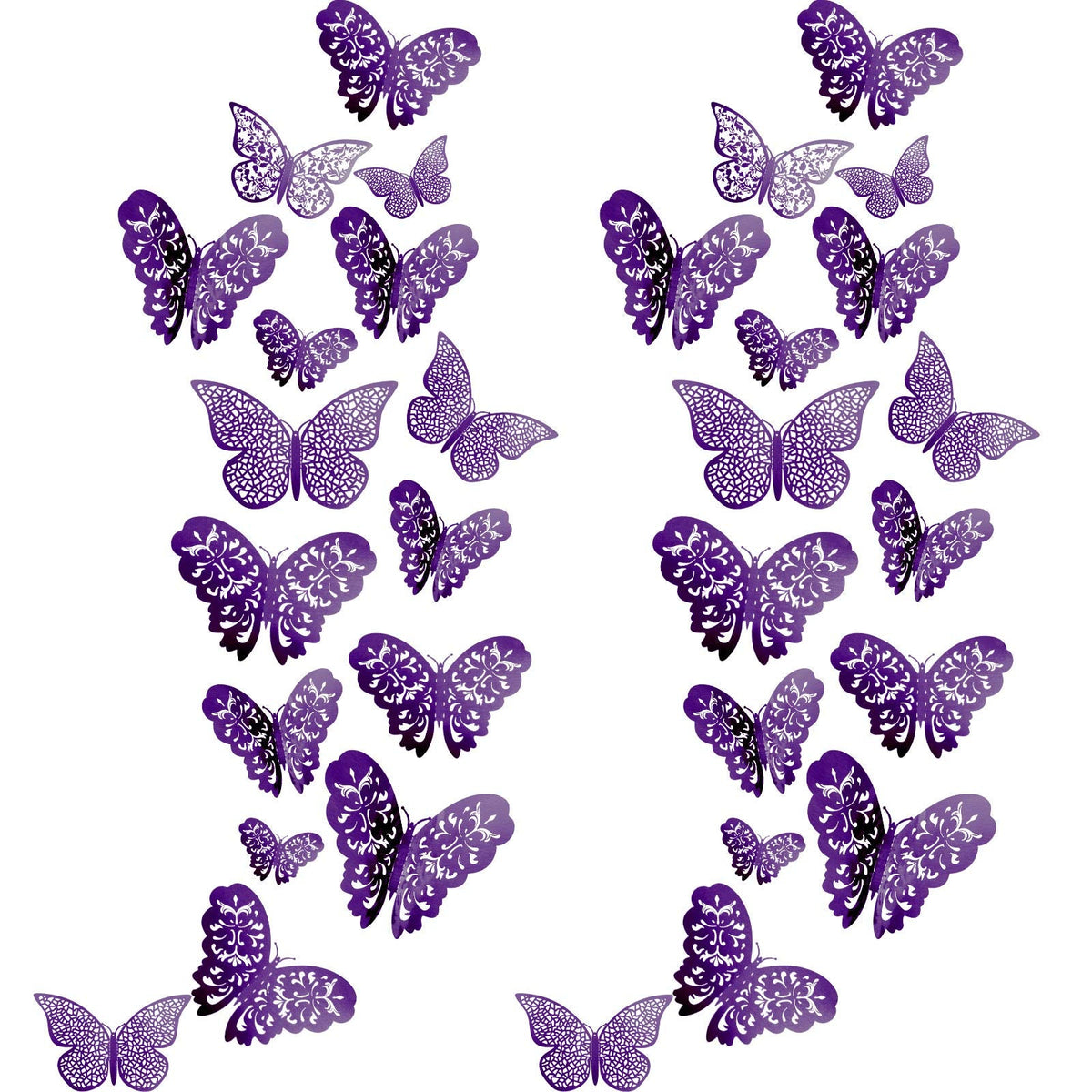 Bememo 72 Pieces 3D Butterfly Wall Decals Sticker Decal Wall Decor Art Decorative Sticker 3 Sizes for Room Offices Bedroom Bathroom Living Room Decor(Purple)