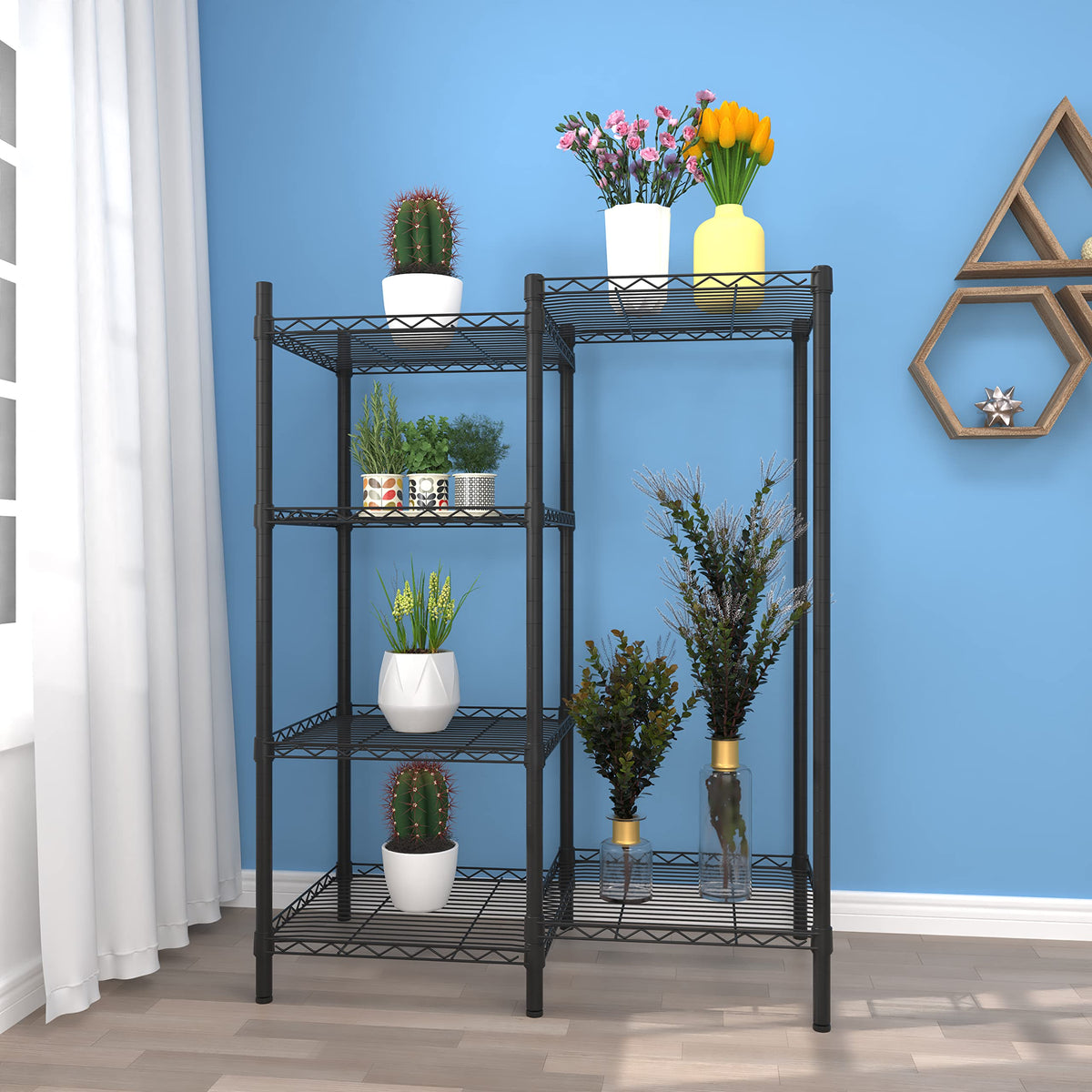 Xiofio 6-Tier Metal Plant Stand for Indoor Outdoor, Multiple Flower Pot Holder, Adjustable for Bedroom, Living Room, Balcony, Garden, Black