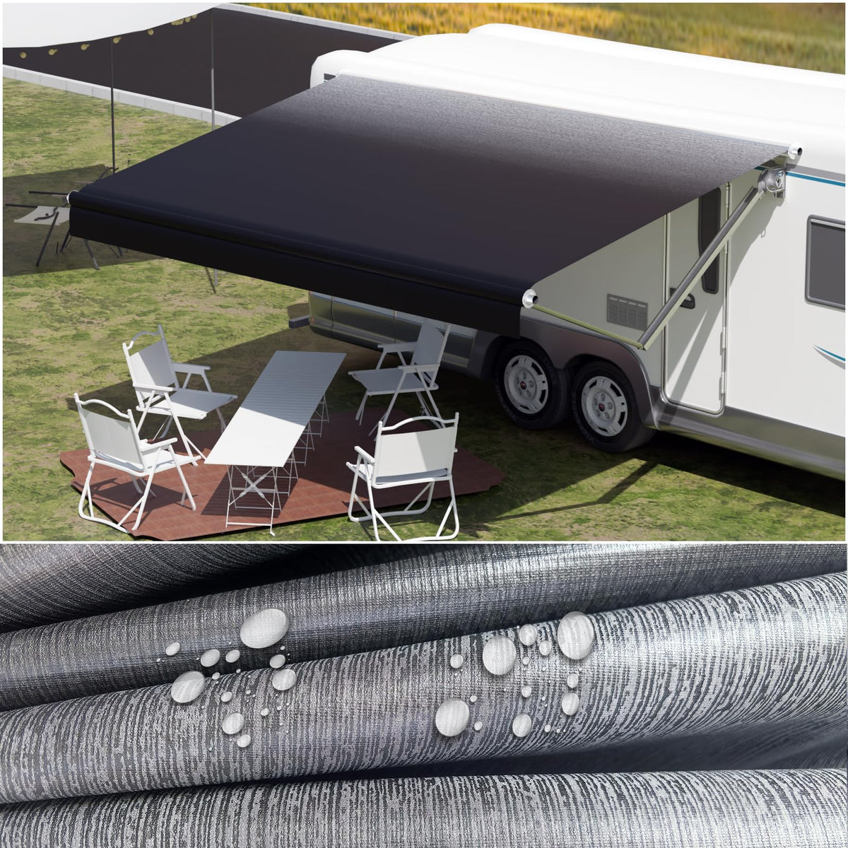 CYLAND RV Awning Fabric Replacement,Camper Trailer Motorized Awning Replacement for Motorhome,Heavy Duty Weatherproof 18.5oz Outdoor Vinyl RV Canopy 20'(Fabric 19'2") Black Fade