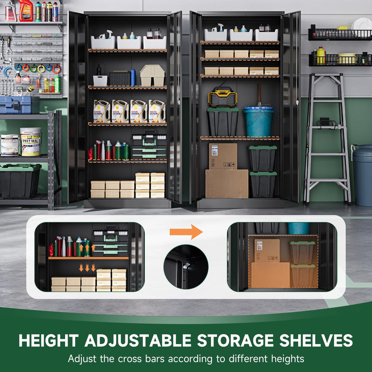 Letaya Metal Garage Storage Cabinets with Lock Door and Adjustable Shelves, Steel Tool Cabinets for Home,Office,Warehouse Organisieren (Black)