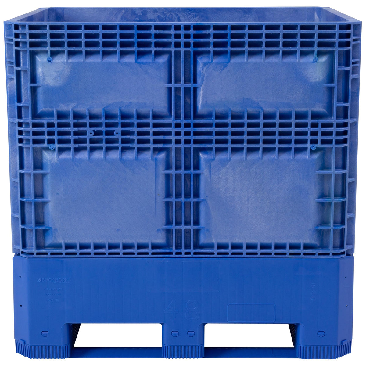 Buckhorn 48" x 40" x 46" Collapsible Bulk Box Container, General Purpose Plastic Stacking Gaylord Box with 4-Way Forklift Access and 2 Drop Doors, 1100 lb Capacity Storage Tote, Blue (BG48404602)