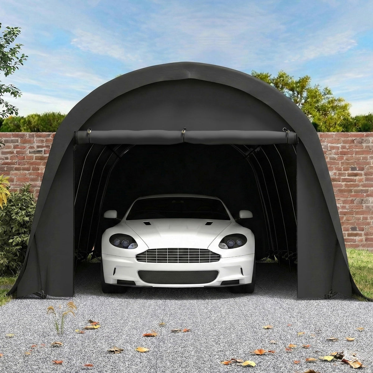 Outsunny 12' x 23.6' Heavy Duty Carport, Portable Garage Car Canopy Tent with UPF50+ Sun Protection, Galvanized Frame, Large Roll-Up Door for Cars, Trucks, Boats, Motorcycle, Bike, Dark Gray