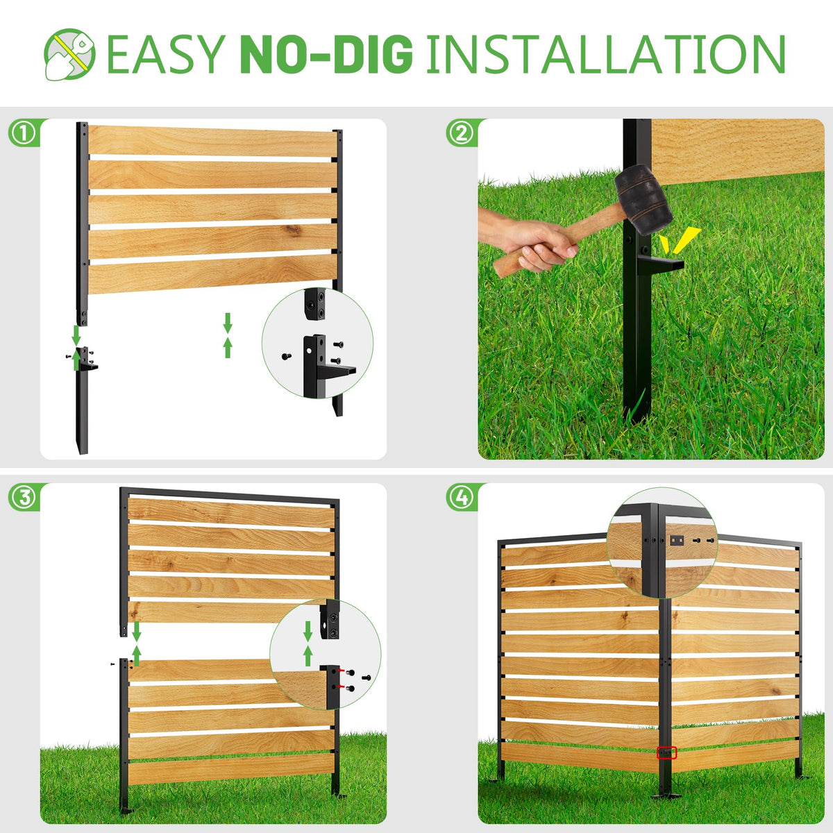 2 Panels No Dig Wooden Privacy Fence Screen, 42" H X 40" W Outdoor Air Conditioner Fences, Hide Trash Bins Or Ac Units, Decorative Garden, Patio, Backyard Fence -Temporary Fencing