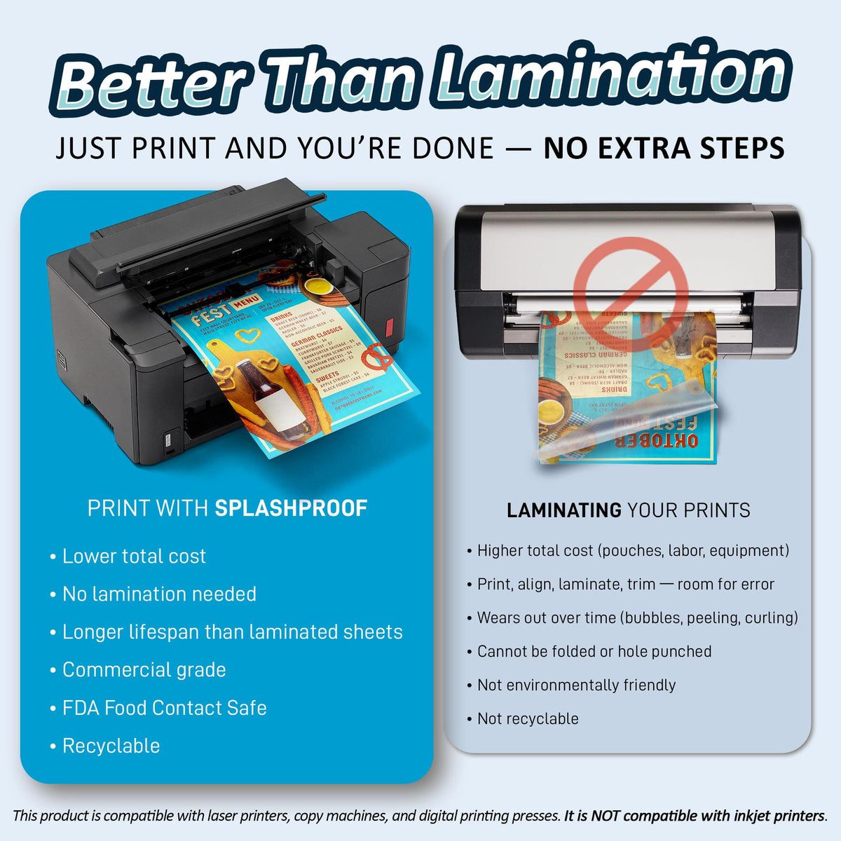 SplashProof Printer Paper - 8.5" x 11", 8 Mil Waterproof Paper, Laser Printer & Copy Machine Compatible (Letter - 8.5" x 11", 1,000 Sheets)