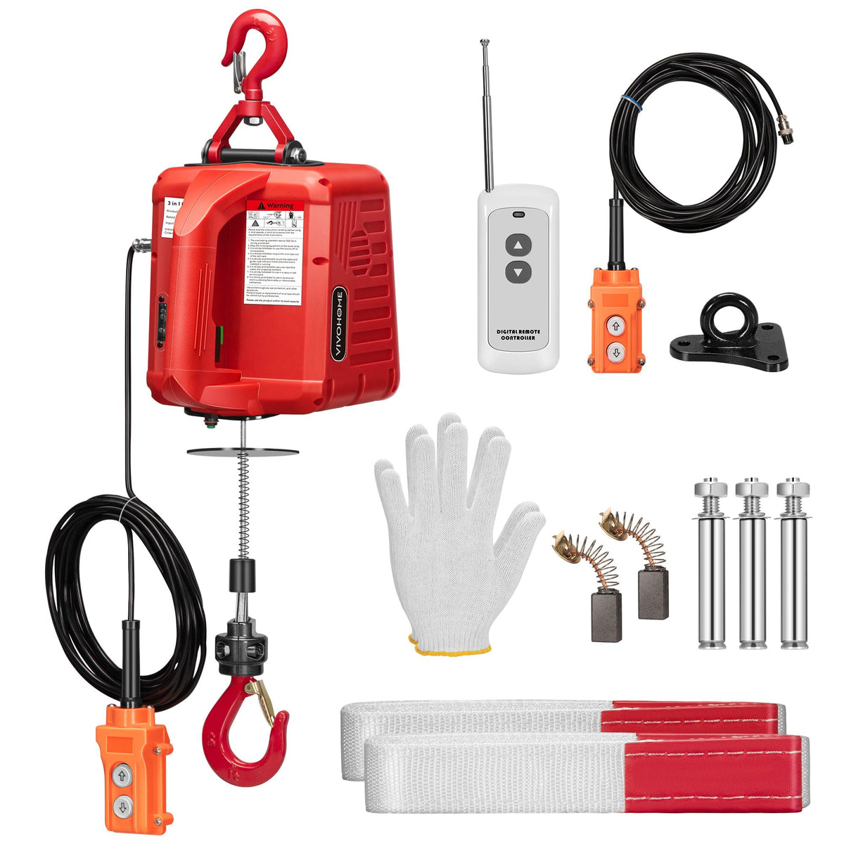 VIVOHOME 3-in-1 Electric Hoist, Powerful 110V Portable Winch with 1540Lbs Loading Capacity with SPECSTAR Hand Chain Hoist 1 Ton 2200 Lbs Capacity 10 Feet with 2 Heavy Duty Hooks
