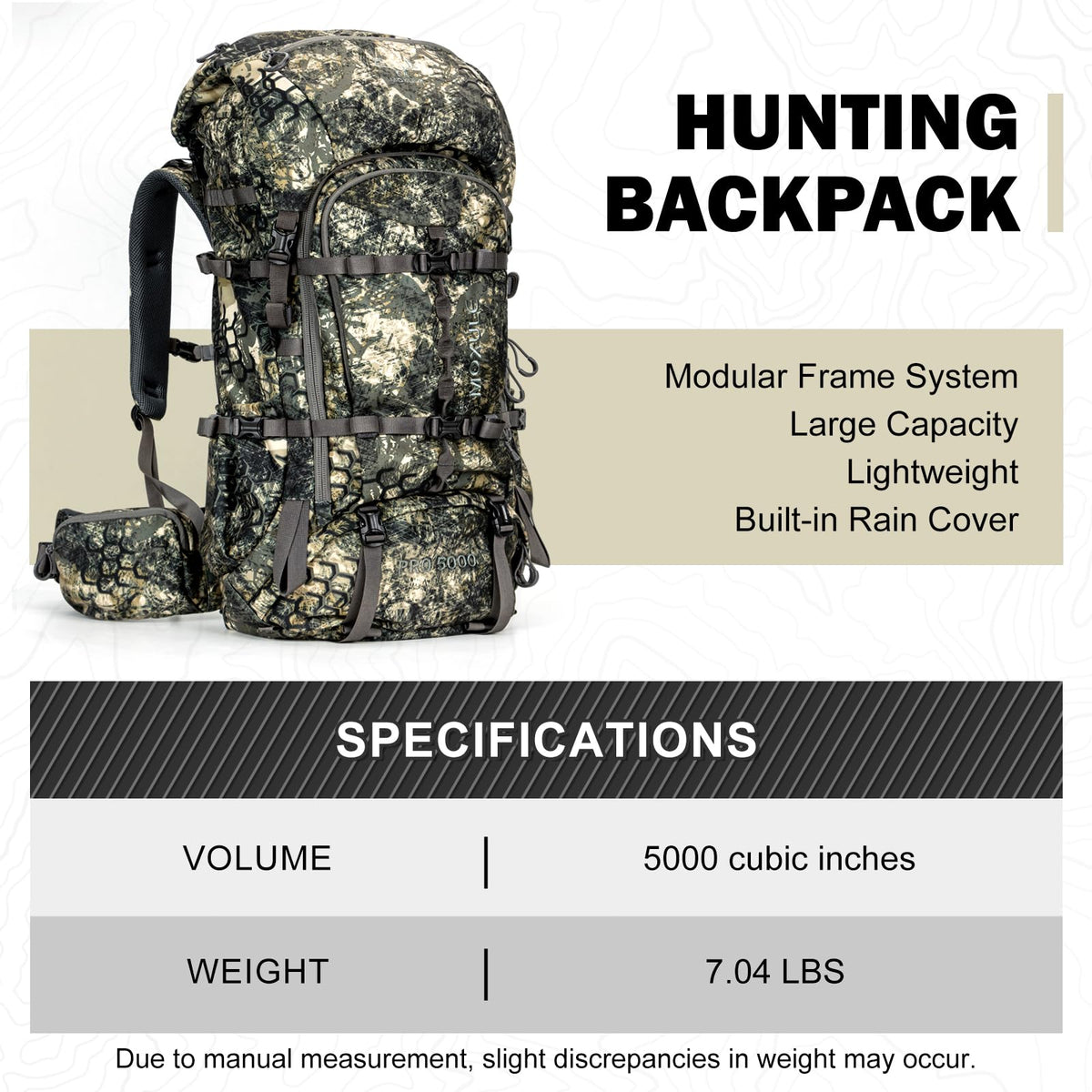 MOXULE Pro 5000 Camo Frame Backpack - Meat Hauler Pack with Rain Cover for Outdoor