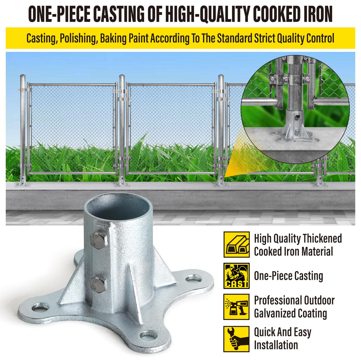 Epcee Post 2.5" (2 3/8" OD) Chain Link Fence Post Floor Flange Bracket, for Chain Link Fence Posts, Mailboxes, and Other Steel Round Post Galvanized Anchor Flange Bases (4 Pack)