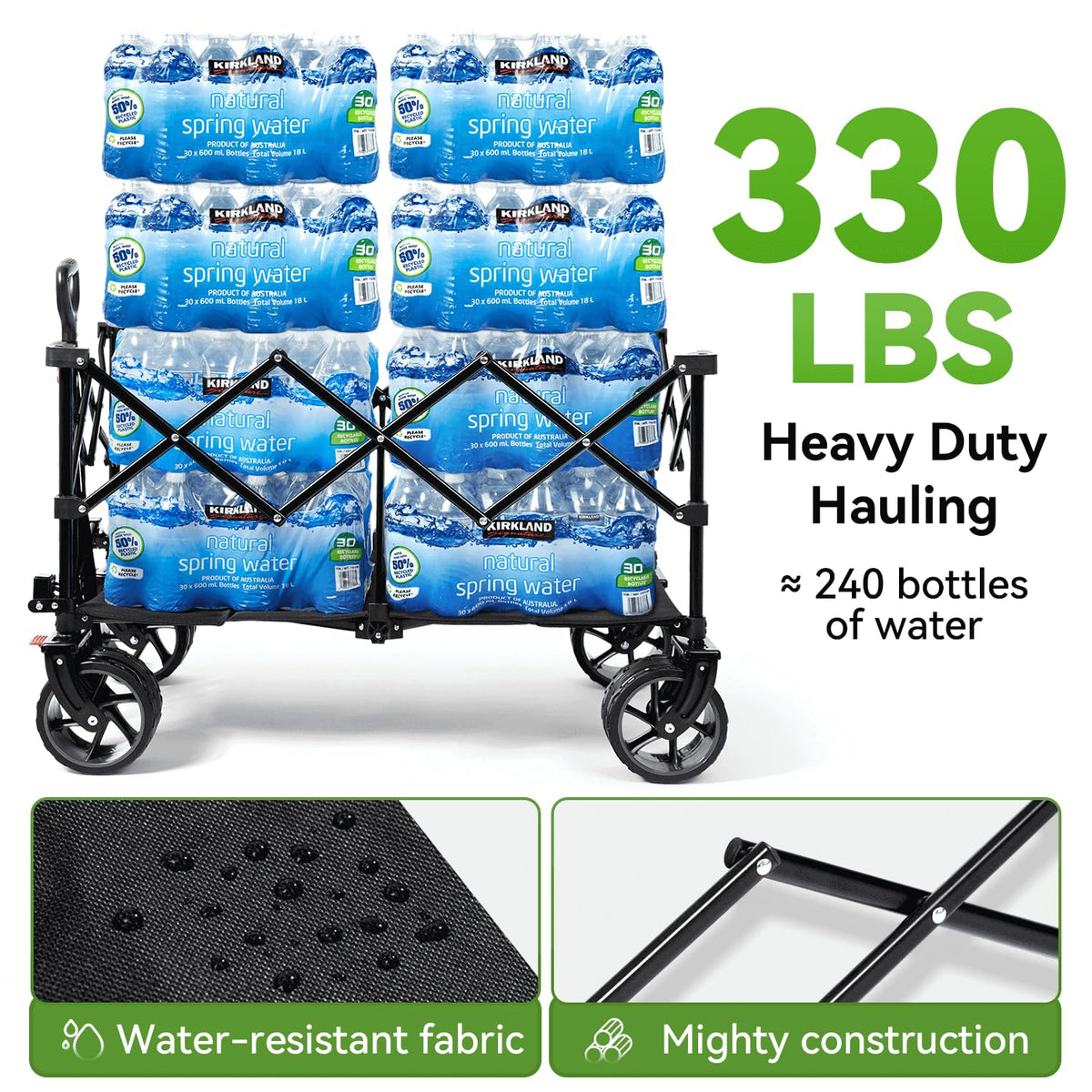 Hikenture Collapsible Wagon Cart and Cargo Net, 330lbs Capacity Beach Wagon with Big Wheels for Sand, Heavy Duty Foldable Wagon with Brakes, Portable Utility Folding Garden Cart