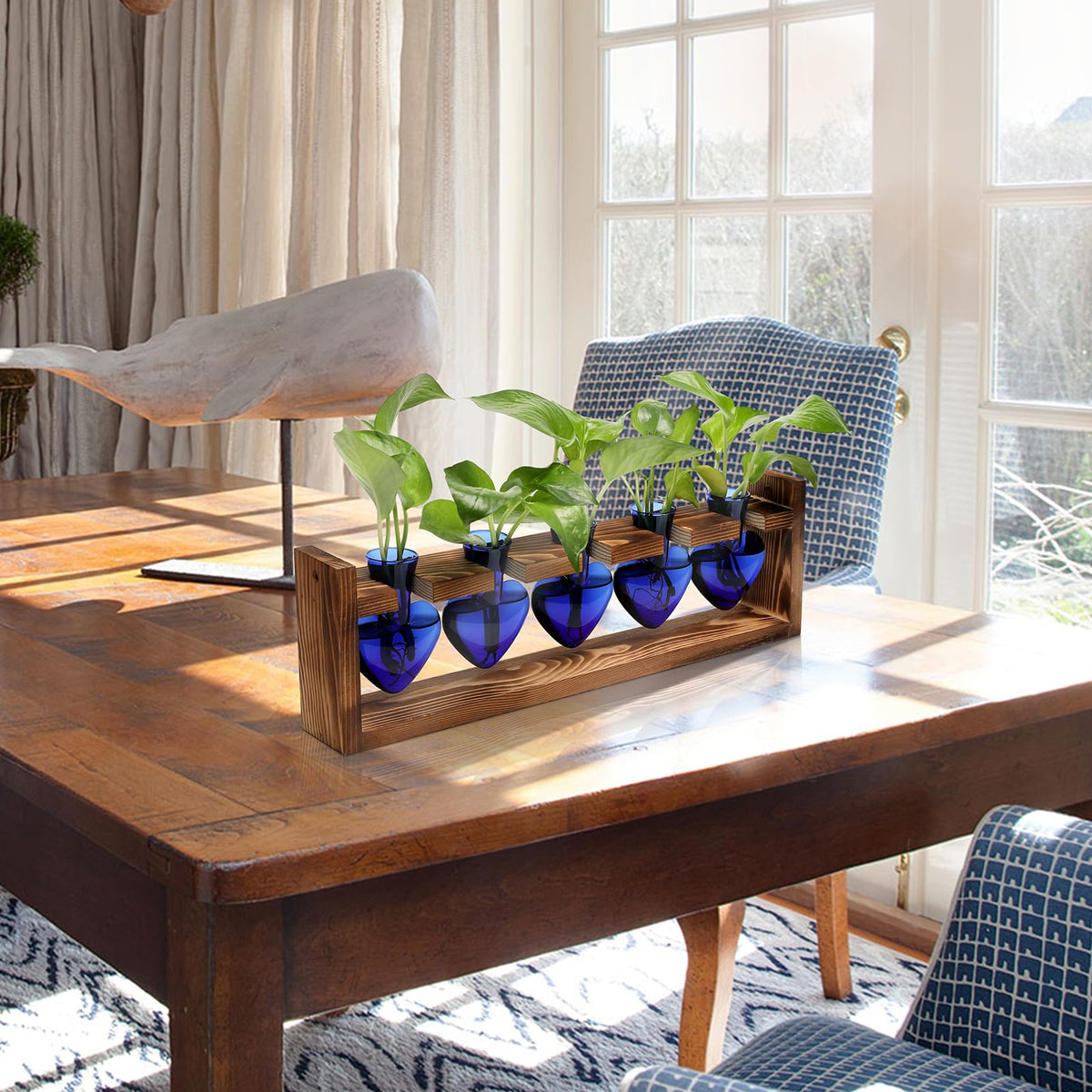 Plant Terrarium Hanging Propagation Stations Gift for Women Air Plants Holder with Wooden Stand Heart Glass