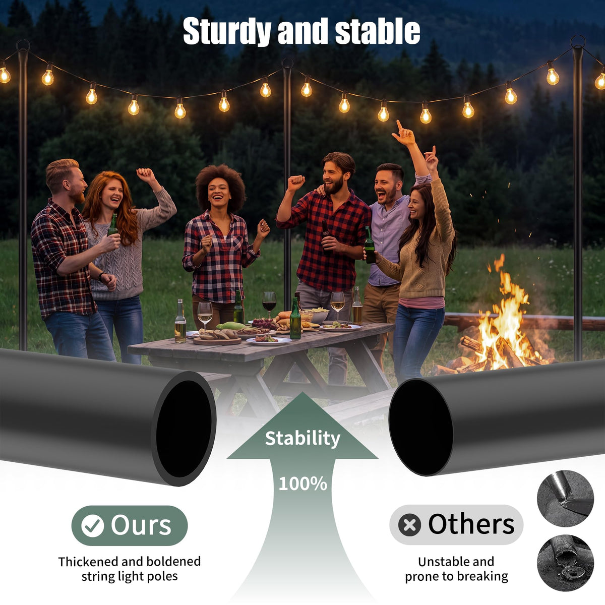Espird String Light Poles for Outside 4 Pack, 10.5 Feet Outdoor String Lights Poles for String Lights, Backyard Patio Light Poles for Bistro Party Wedding, Metal Outdoor String Light Pole