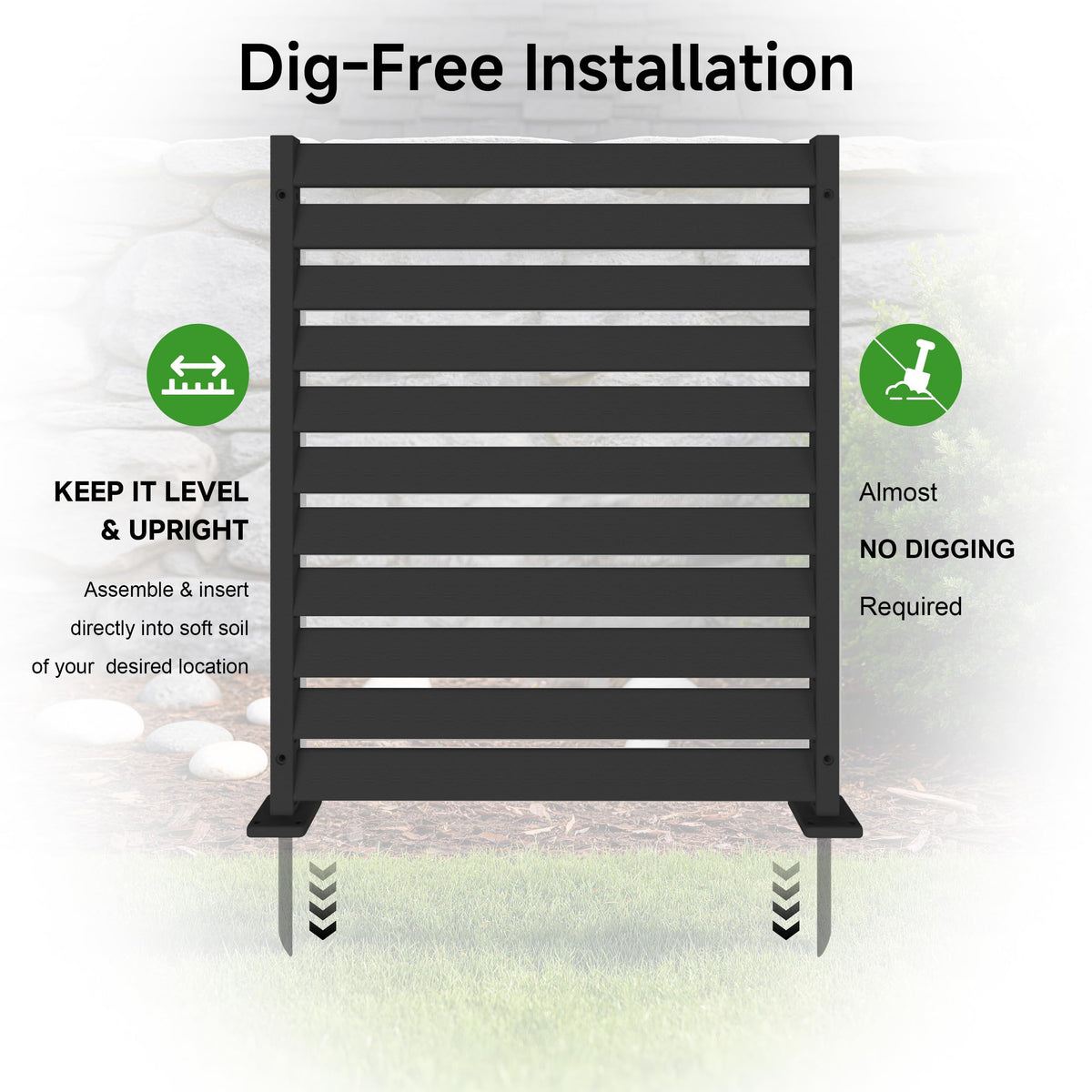 Air Conditioner Fence 2 Panels, 38" W x 48" H HDPE Privacy Fence Panel, Outdoor Privacy Fence Screen with Metal Stakes, No Dig Pool Equipment Enclosure & Trash Can Enclosure for Backyard Patio