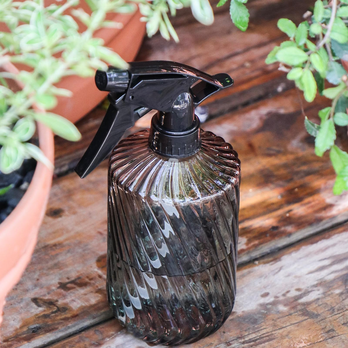 OFFIDIX Fine Mist Plant Mister,Handheld Pressure Glass Spray Bottles,0.45L/15.22oz Watering Can with Adjustable Nozzle for Outdoor Indoor Gardening and Cleaning Work(Diagonal Gray)