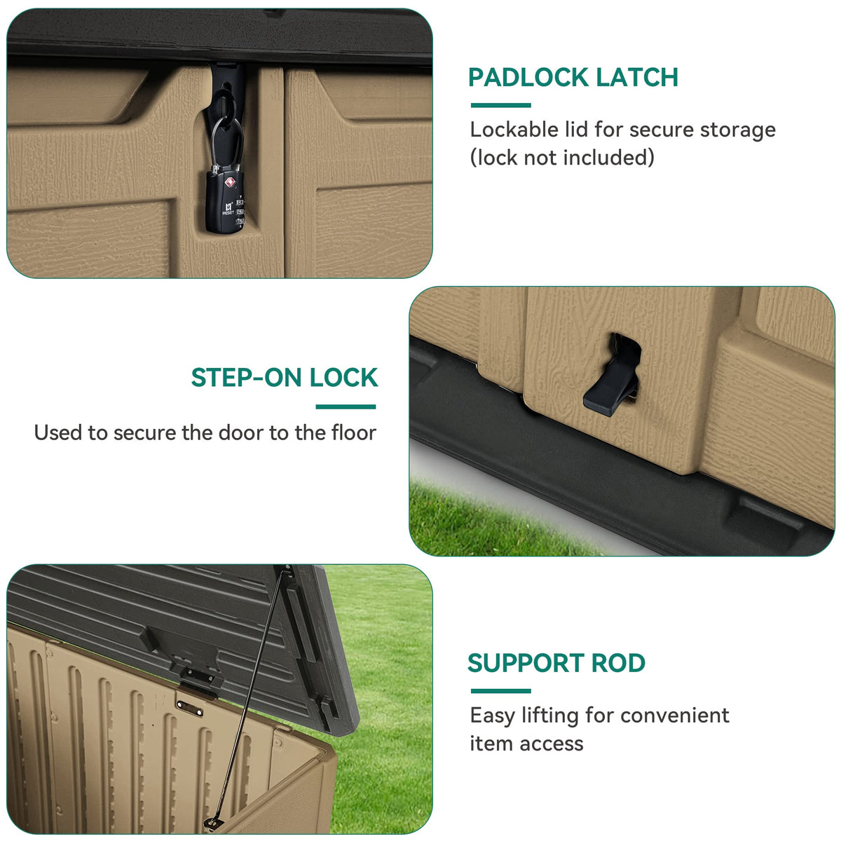 YITAHOME Outdoor Horizontal Storage Sheds w/o Shelf, 35 Cu Ft Lockable Resin Waterproof Shed, Ideal for Garden Tools, Easy to Assemble, Brown