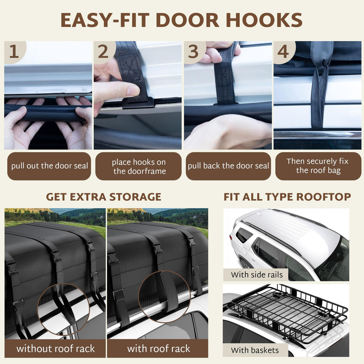 iBirdie Roof Rack Cargo Carrier 32.1 Cubic Feet, XXL Soft-Shell Rooftop Cargo Box, Waterproof Heavy Duty 1200D for Car with/Without Roof Rack, Includes Anti-Slip Mat, Door Hooks, 60x37x25 inches