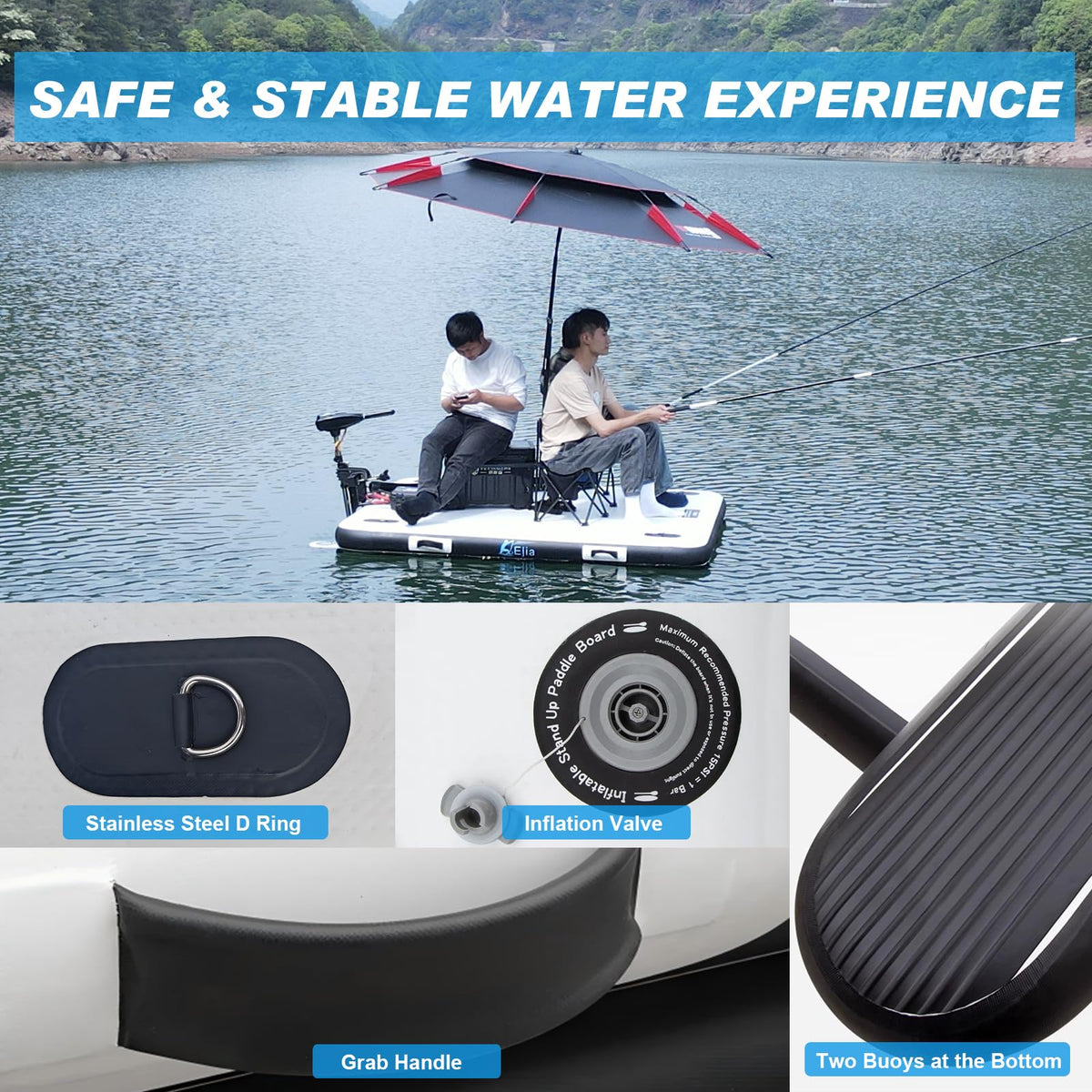 Inflatable Floating Dock 8ft Inflatable Dock Floating Platform with 2 Bottom Pontoons, Heavy Duty Drop Stitch Inflatable Dock for Lake, Boating, Pool