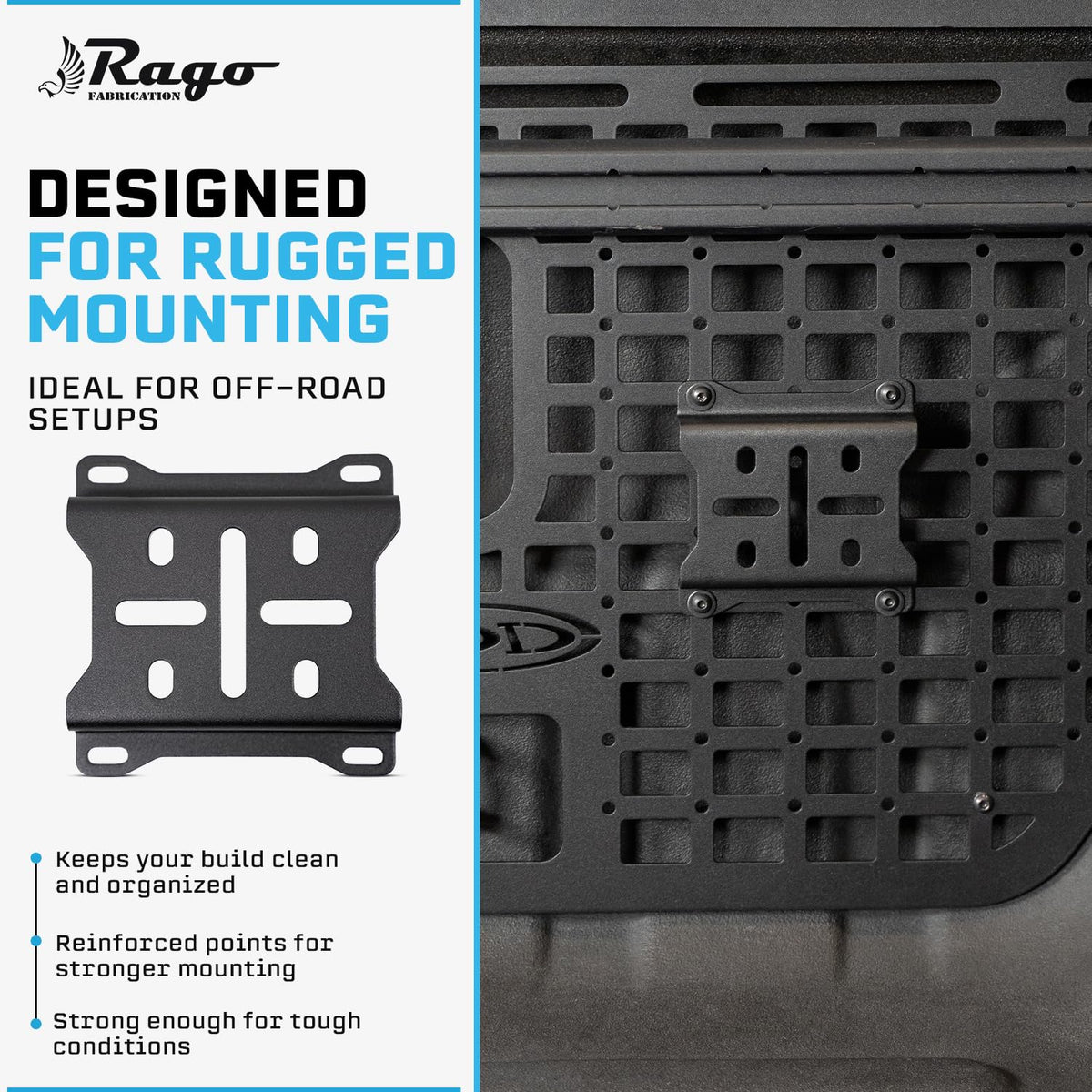 Rago Fabrication Universal Recovery Gear Bundle | RotopaX Molle Panel Mount & Hi-Lift Jack Mount Pair | Fits Rago, ADD Offroad & DV8 Molle Panels | Black