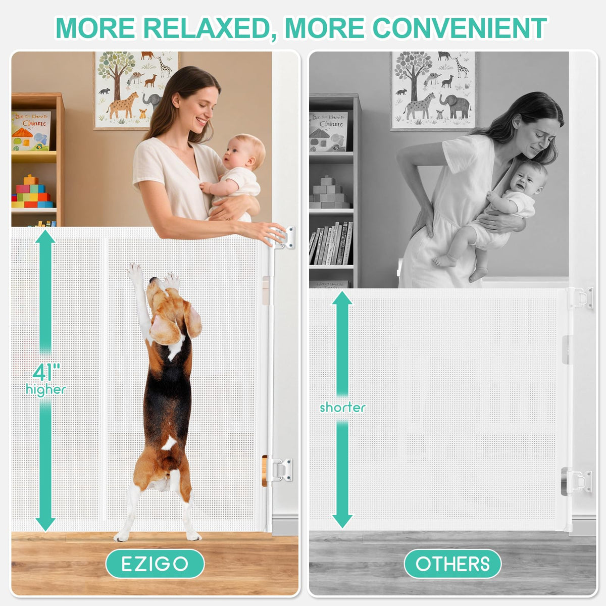196 Inch Retractable Baby Gates Extra Wide, 41 Inch Reinforced Extra Tall Gate for Large Openings, Mesh Safety Gate for Kids Pets, Retractable Dog Gate for Pool Garages Doorway Indoor Outdoor, White