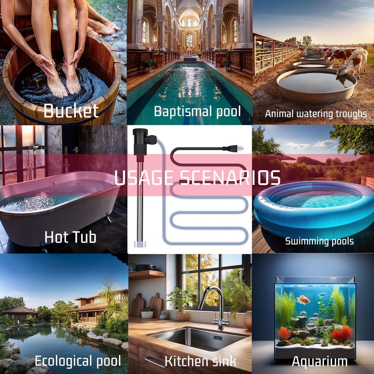 YLboyLIAN 1800W Titanium Immersion Water Heater for Pool & Hot Tub – Portable Electric Submersible Heater with Temp Control, Auto Shut-Off & WiFi Timer for Spa, Bathtub, Inflatable/Above Ground Pool