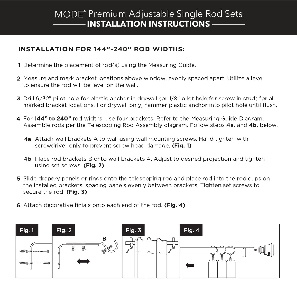 MODE Premium Collection Single Curtain Rod Set with Cylinder finials - 144 to 240 in, Warm Gold
