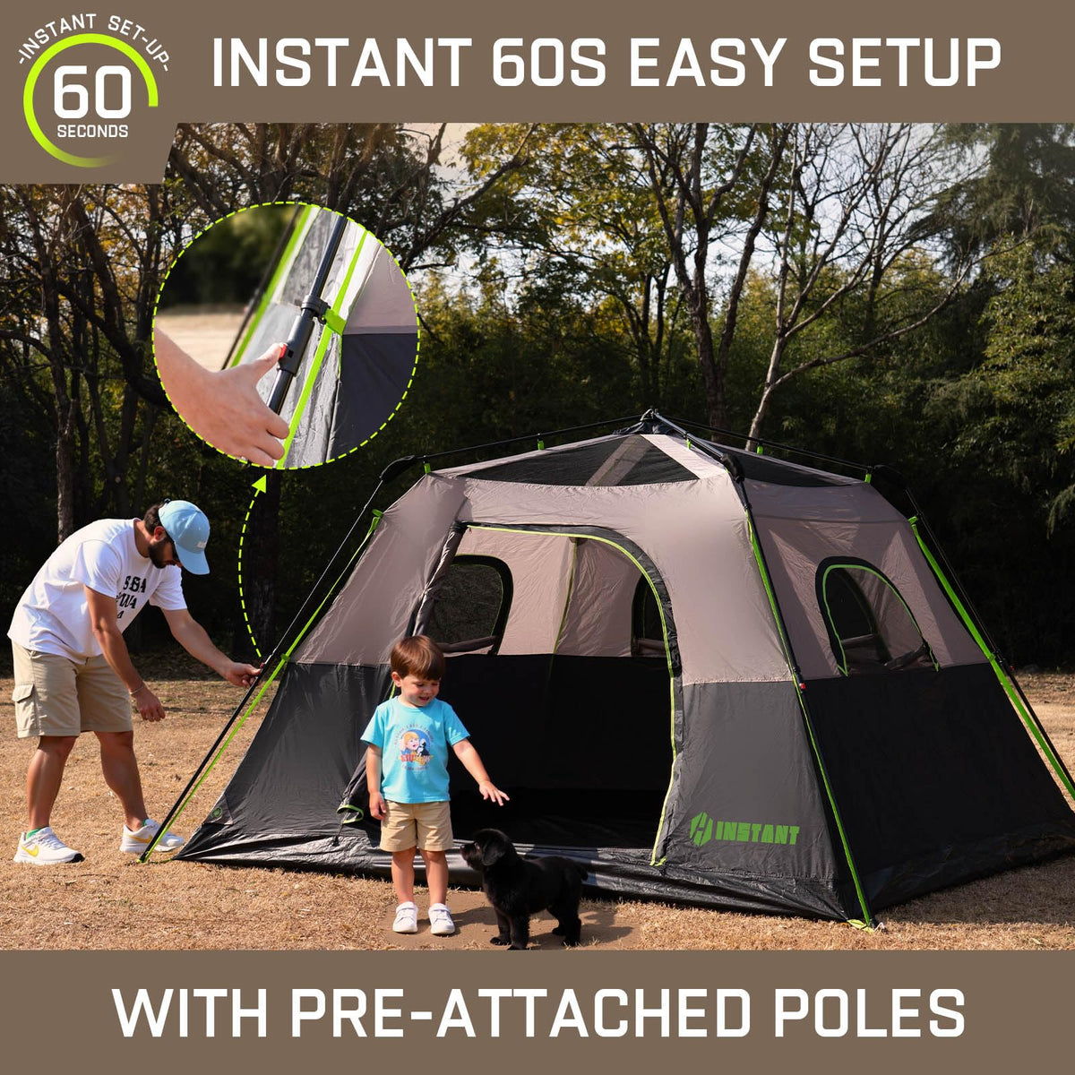HINSTANT 4/6/8/10 Person Instant Tent, Waterproof Pop Up Tents for Camping with Rainfly, 60 Seconds Easy Setup, Automatic Cabin Tent for Family Camping with Expandable Carry Bag & Upgraded Ventilation