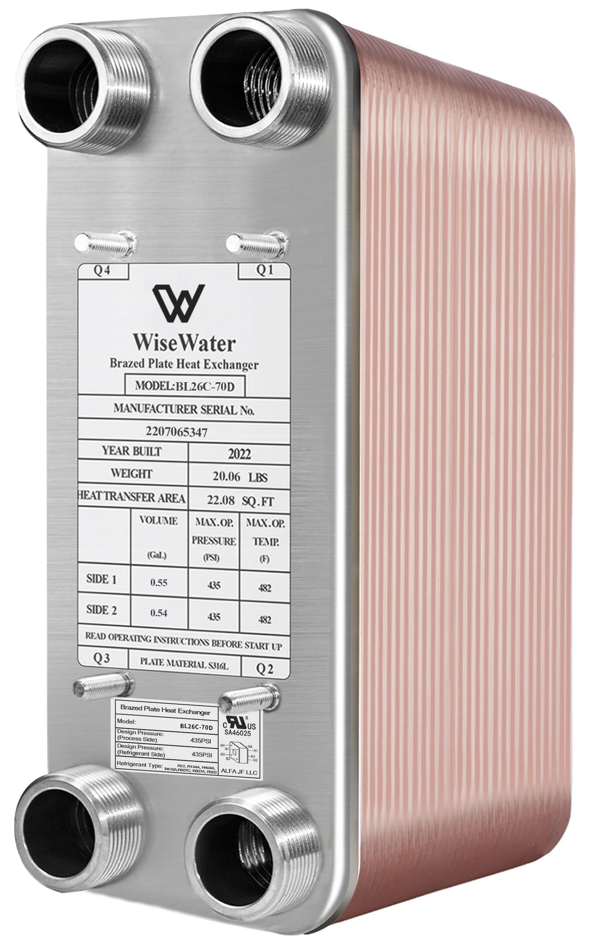 AB Plate Heat Exchanger,5"x12" 70 Plates Water To Water Heat Exchanger, Copper/SS316L Stainless Steel Brazed Plate Heat Exchanger For Floor Heating, Water Heating, Snow Melting