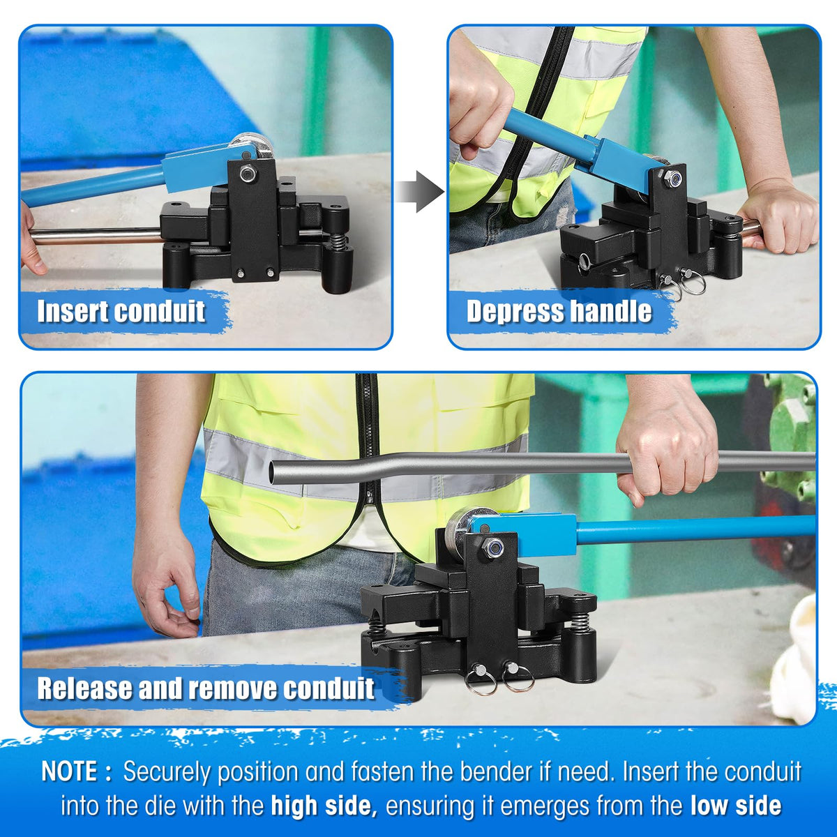 SDSNTE Conduit Offset Bender 2 in 1 - both ½“& ¾” EMT, Ensuring Precise and Efficient Electrical Installations, Blue