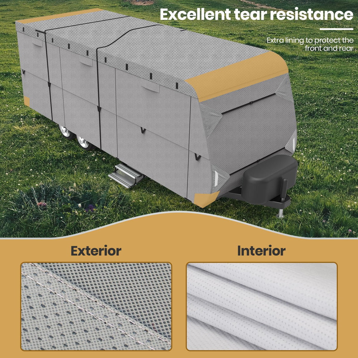 Leader Accessories Windproof RV Cover 27' -30' Travel Trailer Cover Extra Thick Camper Cover - Anti-uv & Ripstop with 4 Tire Covers, Adhesive Repair Patches