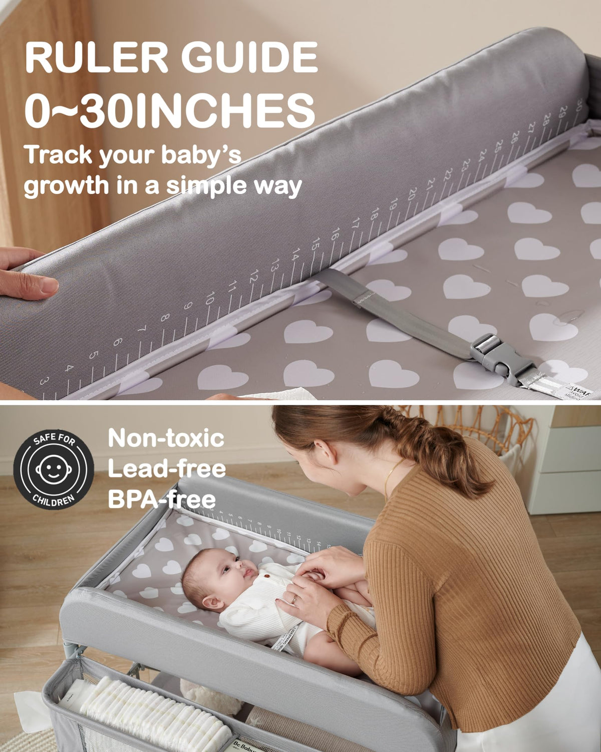 BEKA Diaper Changing Station, Portable Changing Table for Baby, Waterproof, Folding Portable Changing Station, Adjustable Height w/Organizer, Mobile Nursery Diaper Changing Table for Baby, Newborn