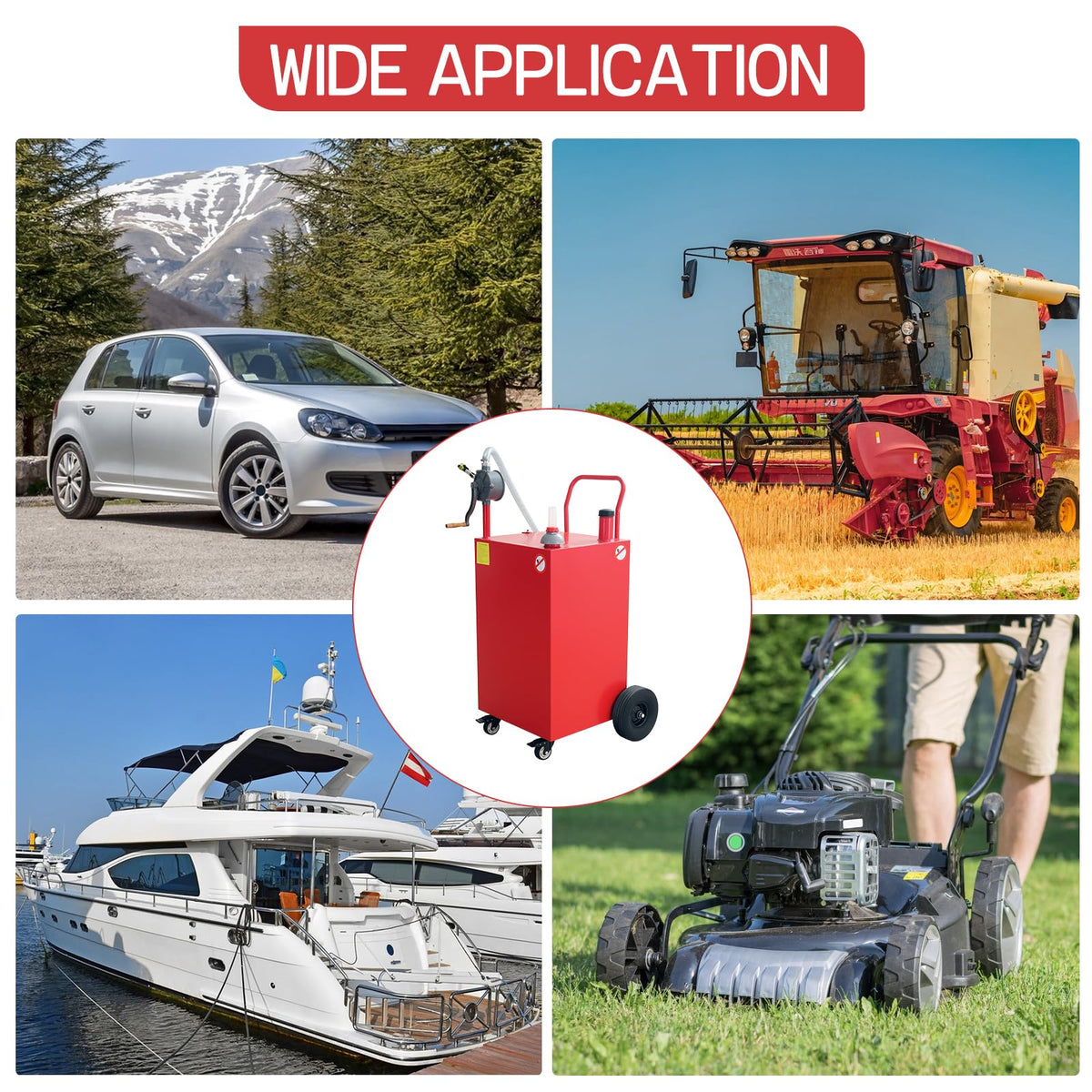 45 Gallon Fuel Caddy, Gas Storage Tank on 4 Wheels, Portable Gas Caddy with Manual Transfer Pump, Gasoline Diesel Fuel Container for Cars, Lawn Mowers, ATVs, Boats, Motorcycle (Red)