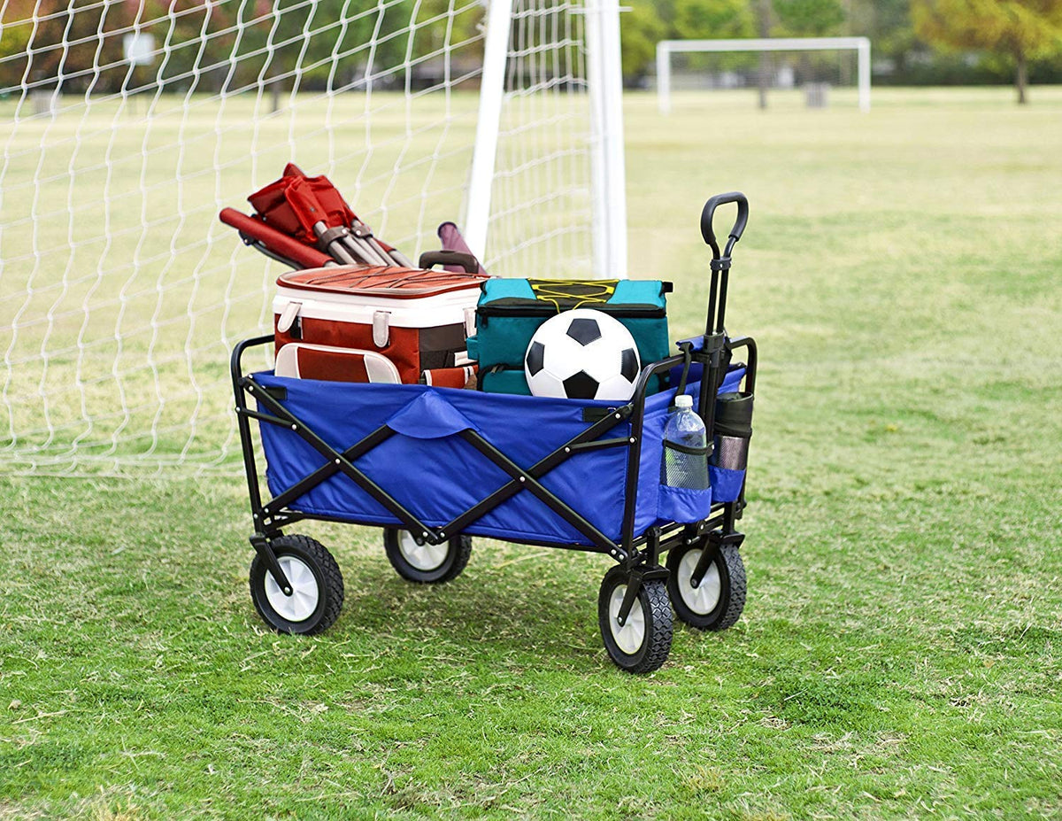 Mac Sports Heavy Duty Steel Frame Collapsible Folding 150 Pound Capacity Outdoor Camping Garden Utility Wagon Yard Cart, Blue
