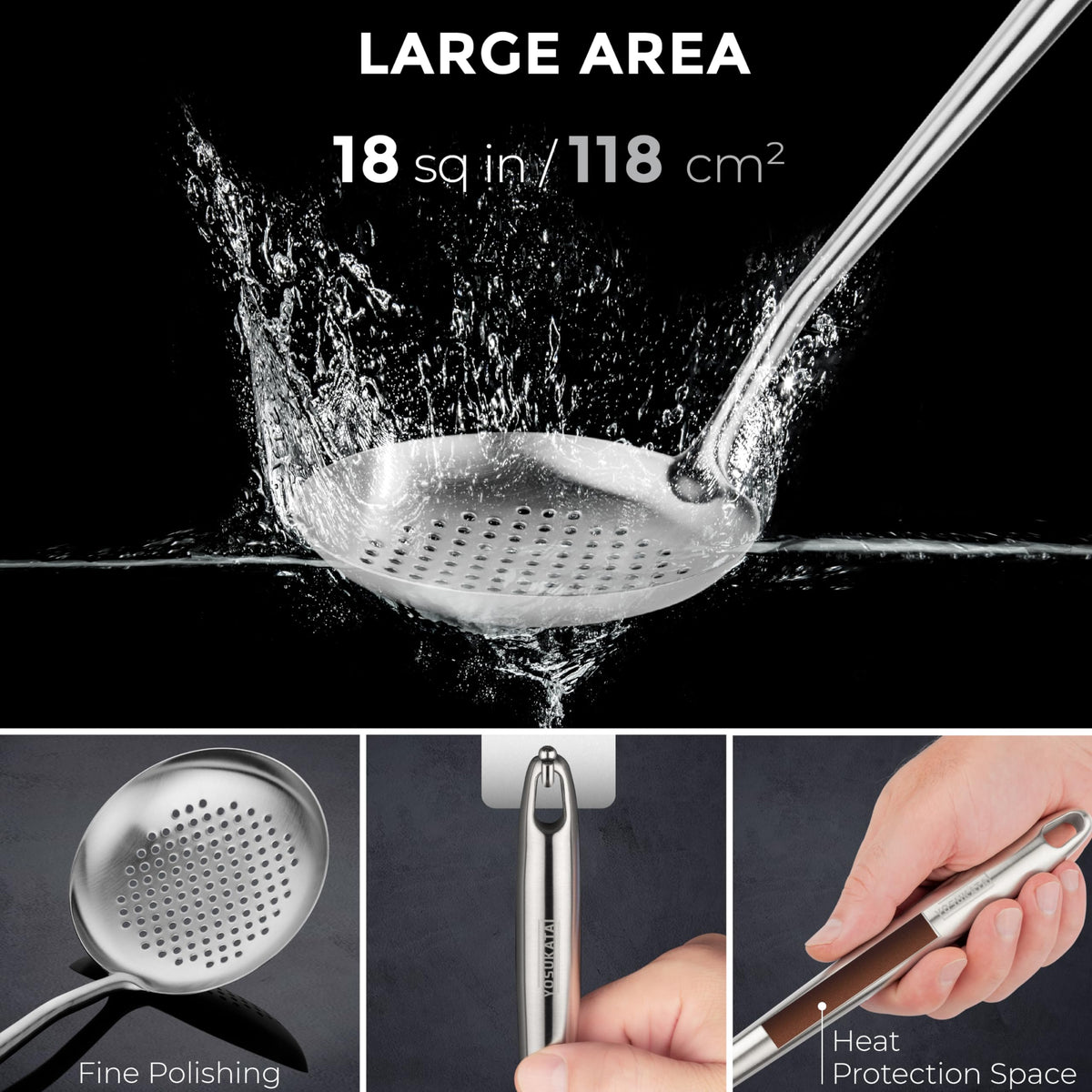 YOSUKATA Flat Bottom Wok Pan - 13.5" Blue Carbon Steel Wok PLUS 17" Wok Spatula and Ladle Skimmer Spoon - Stainless Steel Cooking Utensils Set of 3