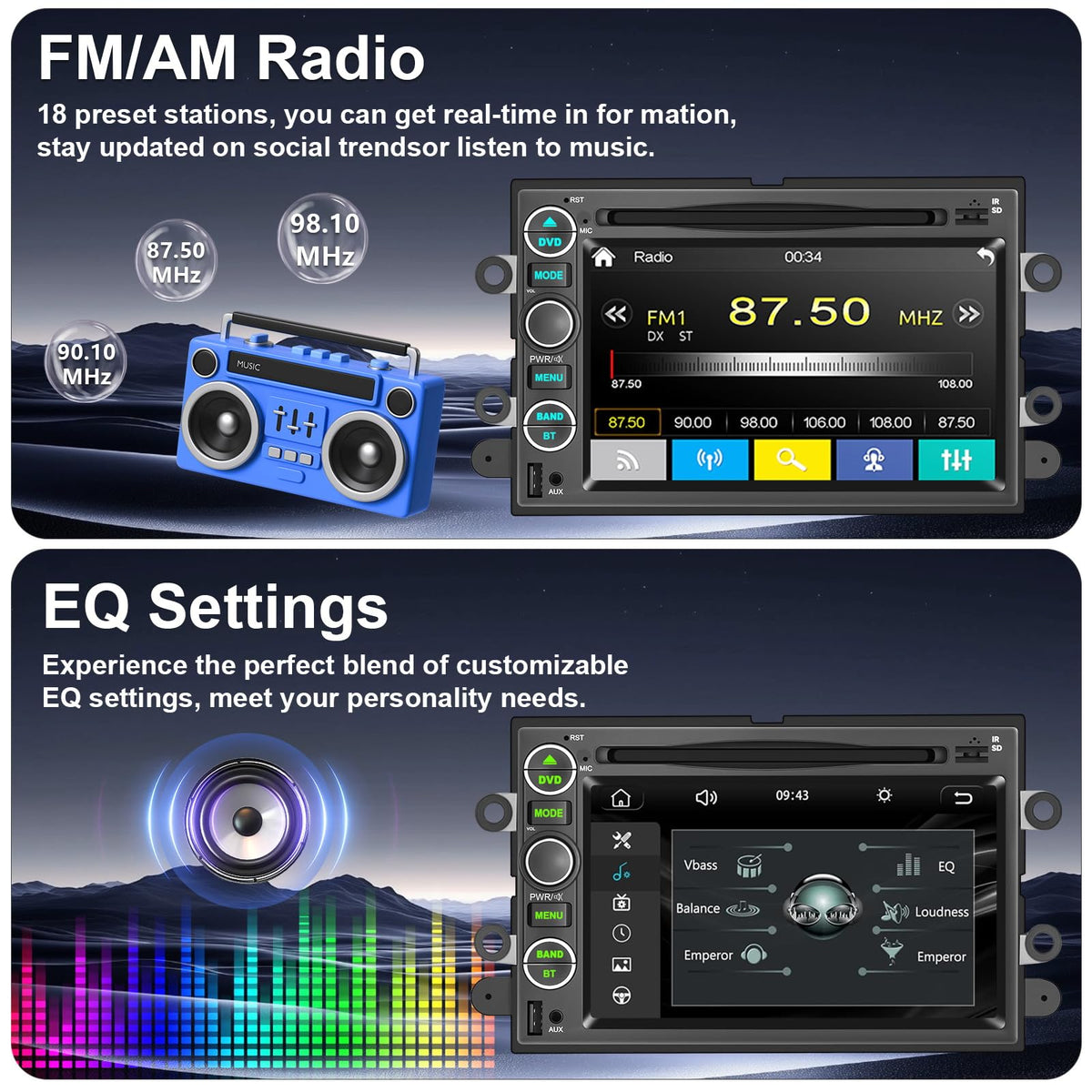 Car Radio Stereo CD DVD Wireless CarPlay Andriod Auto Navi with Camera SWC for Ford F150/F250/F350 2004-2014 /Mustang Edge Explorer Expedition E150 E250 /Mercury Milan/Lincoln Navigator Mark LT