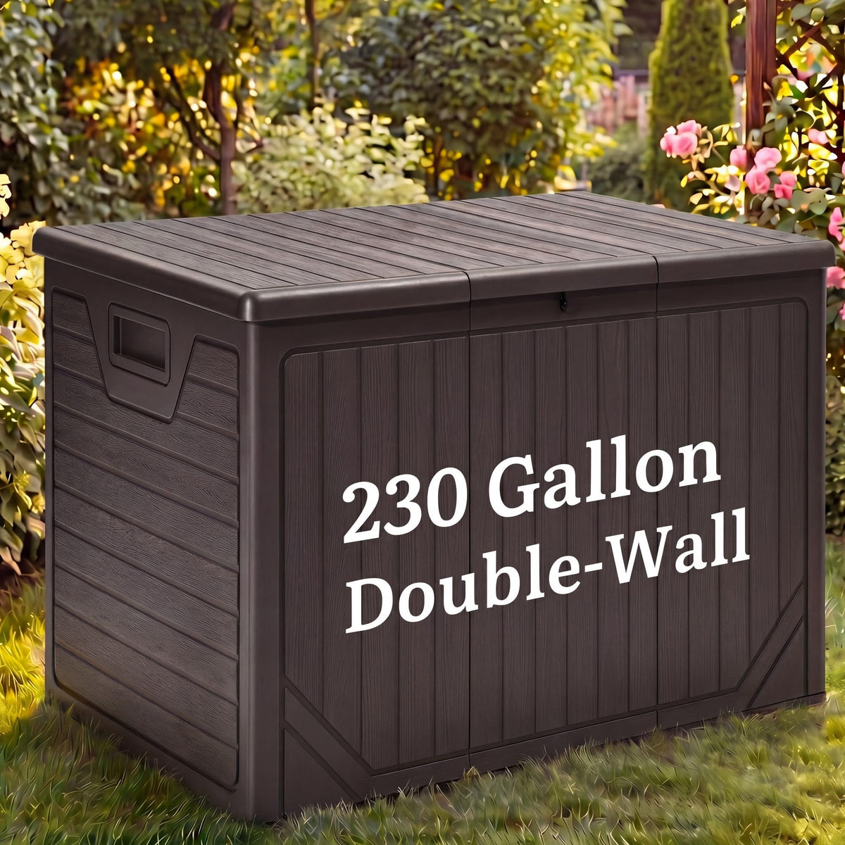 YITAHOME 230 Gallon Extra Large Outdoor Storage Box, Waterproof Double-WallDeck Box with Hydraulic Piston for Garden Tools, Pool Accessories & Cushions, Resin Deck Organizer with Bench Seat(Brown)