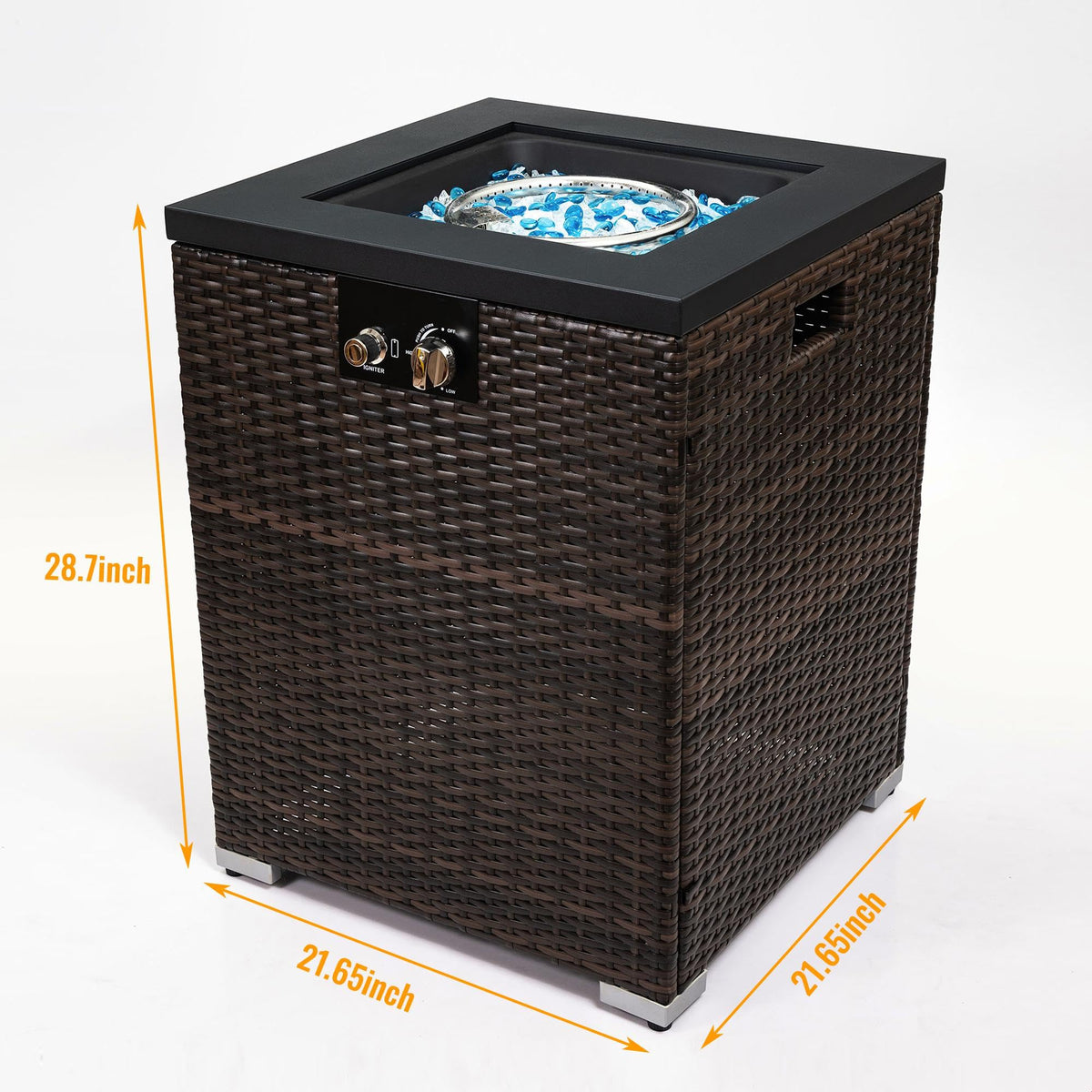 GDFStudio 22" Outdoor Propane Gas Fire Pit Table, 40,000 BTU Square Patio Heater with Wicker Base, Glass Wind Guard & Rain Cover, Small Outdoor Firepit for Garden Deck Backyard, Dark Brown