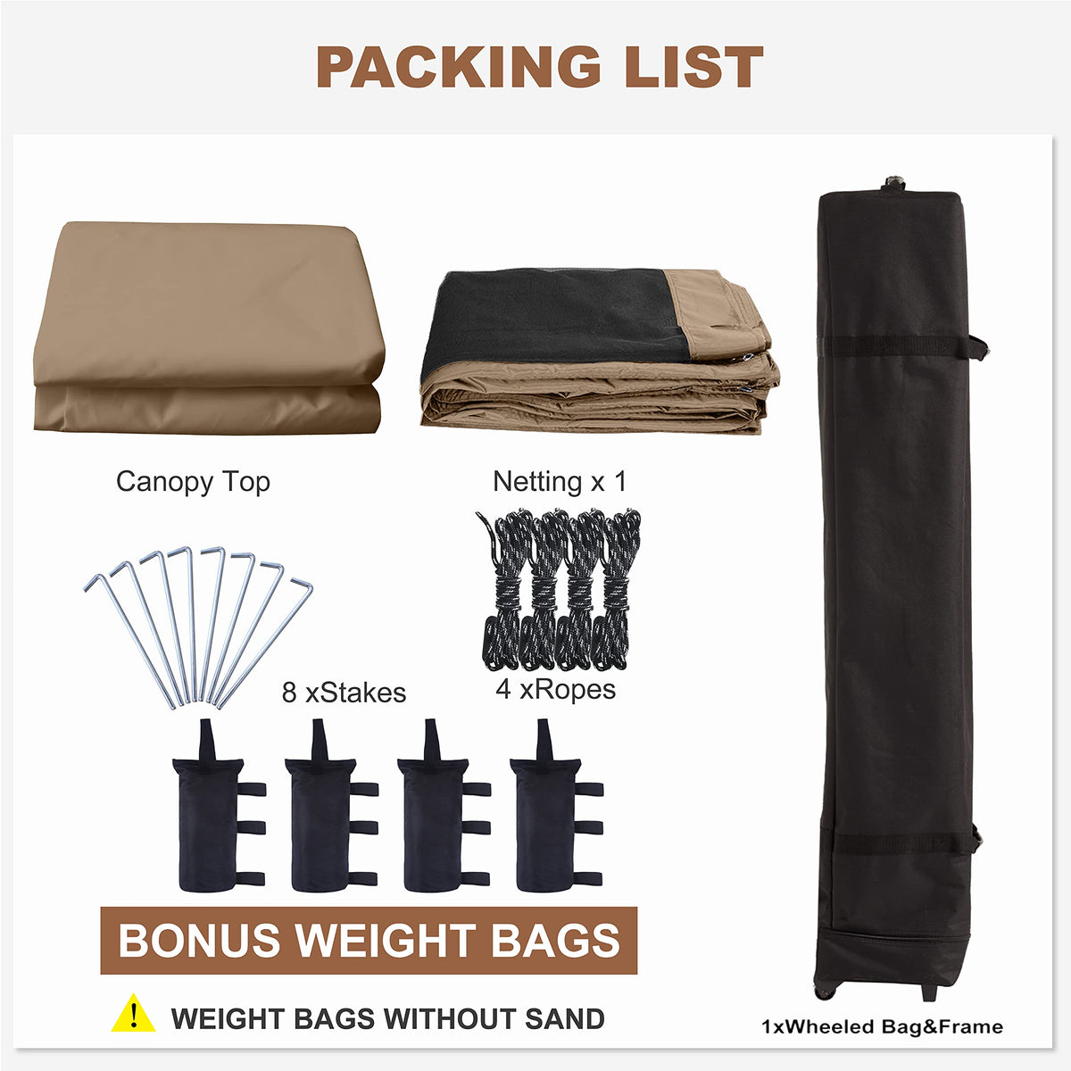 MASTERCANOPY Pop-Up Quick Setup Outdoor Canopy with Netting Screen Walls (10x10, Khaki)