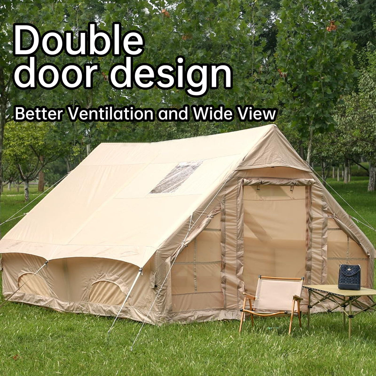 Inflatable Camping Tents with Hand Pump, Air Glamping Tents, Easy Setup Waterproof and Windproof Blow up Tent, 4 Seasons Oxford Cabin Tent with Mesh Window & Stove Jack. (13 * 10ft)
