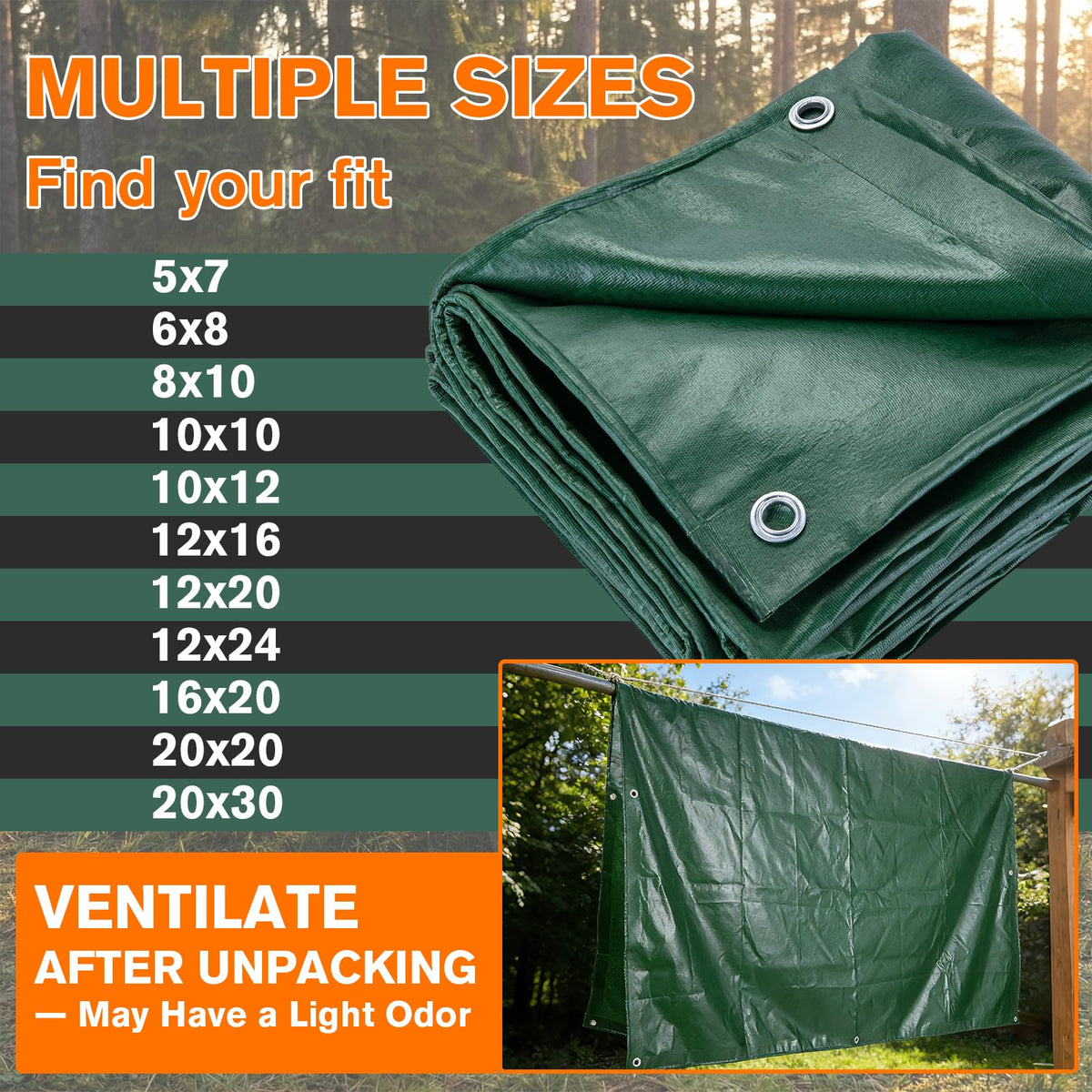 NORSGATEN 22 Mil Heavy Duty Vinyl Tarp, 20x20 FT Fully Waterproof Reversible Poly Tarp with Metal Grommets, All-Weather Fade Resistant Outdoor Cover for Equipment, Truck, Roof & Woodpile,Garden Plants