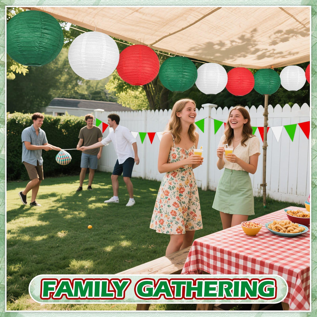 13 Pcs Red White Green Italian Party Decorations Set, Hanging Paper Lanterns & Fans, Mexican Fiesta Decor, Christmas Holiday Supplies, Reusable Eco-Friendly Party Backdrop Kit