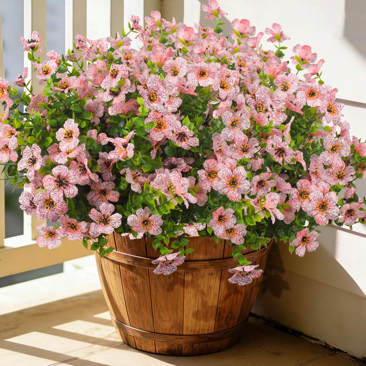Grunyia 20 Bundles Artificial Flowers for Outdoors, UV Resistant Fake Plants Flowers Greenery Shrubs Plants for Decoration Outside Plants Hanging Planter Home Garden Decor (Pink)