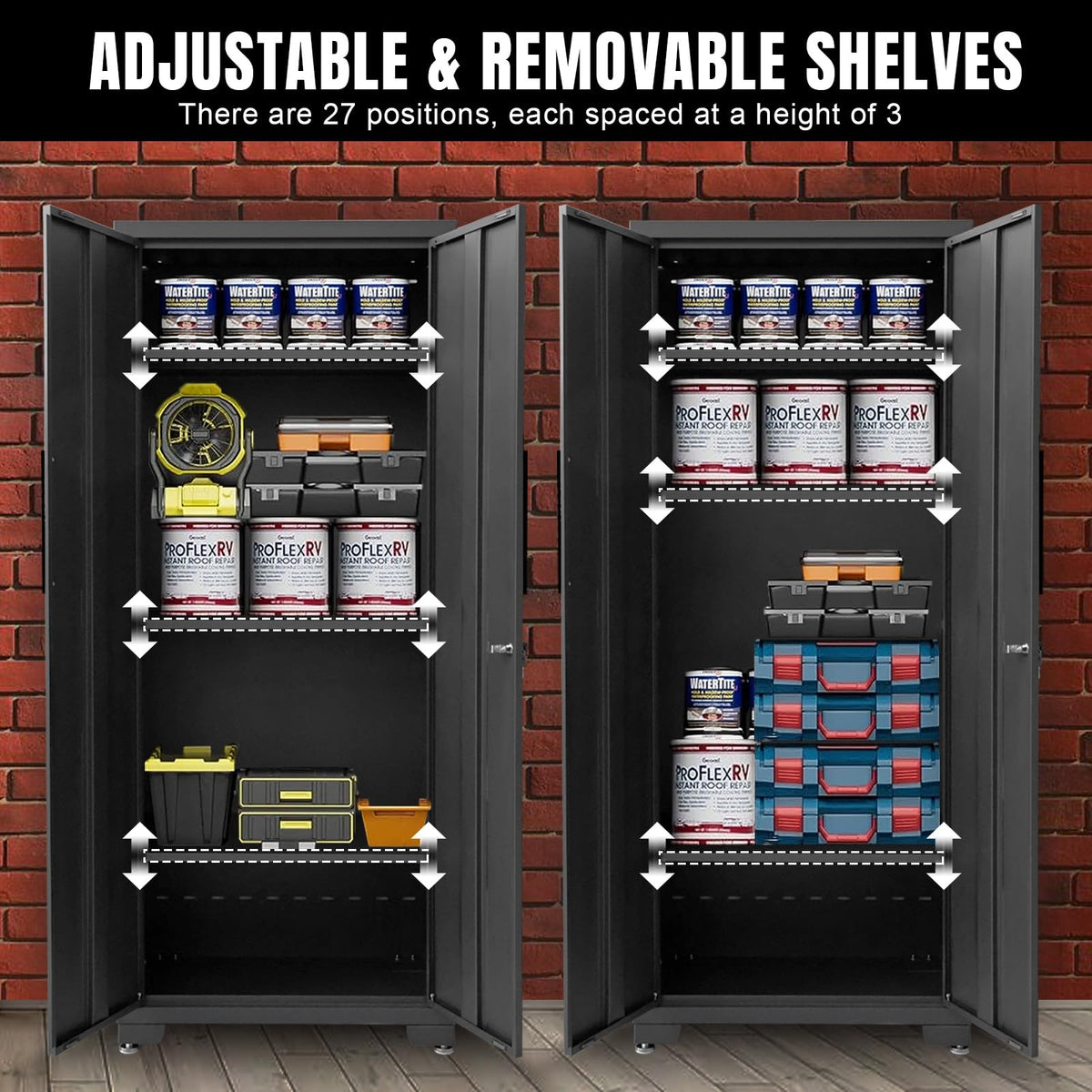Torin Garage Cabinets Storage System, 9-Pcs Included Steel Cabinets Drawers Rolling Chest and Trash Can Cabinet, Locked Storage Cabinet, Perfect for Organizing Garage and Tools